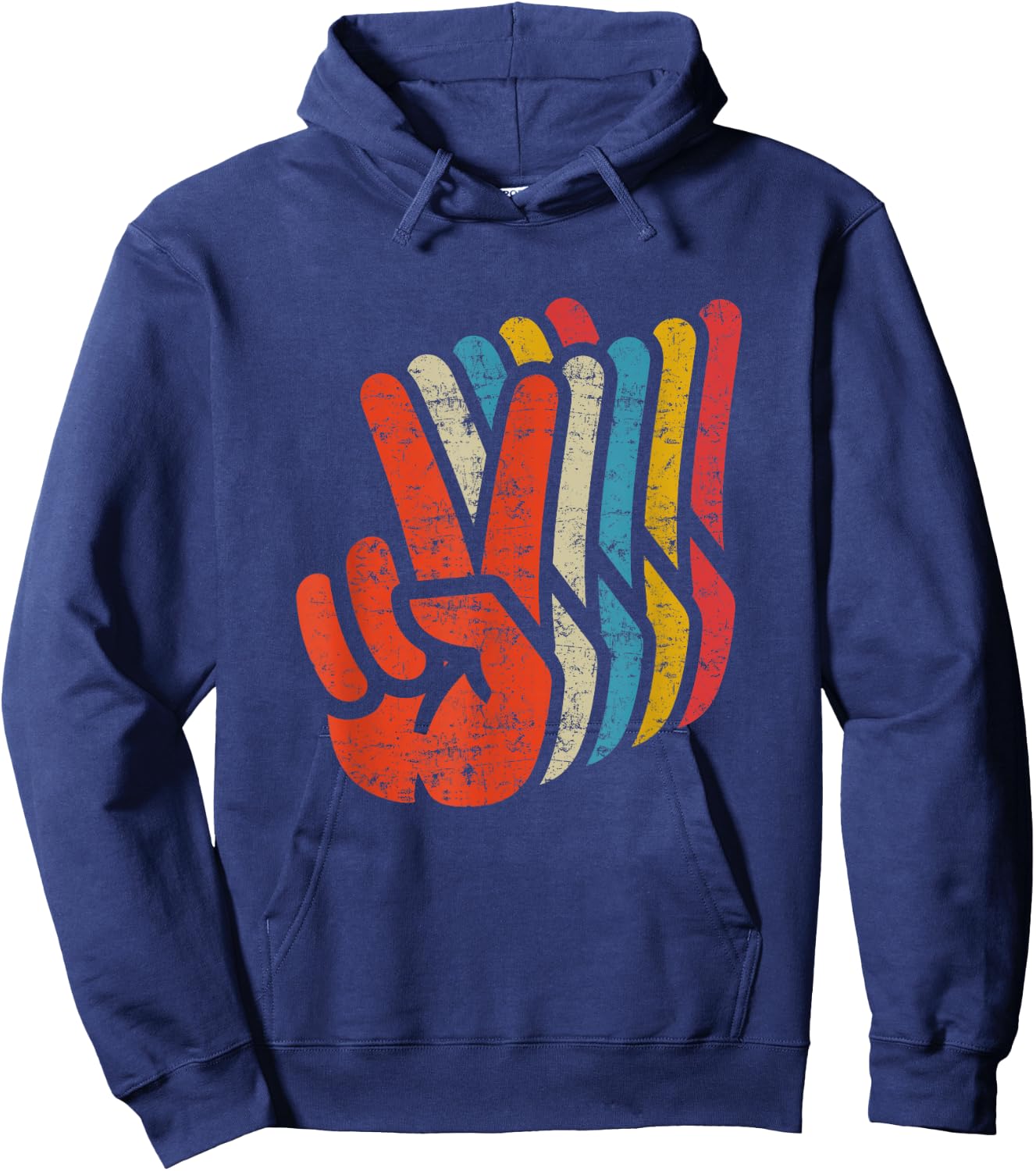 Retro Peace Sign V Fingers Graphic 60s 70s Vintage Peace Hoodie - Hoodie | Navy