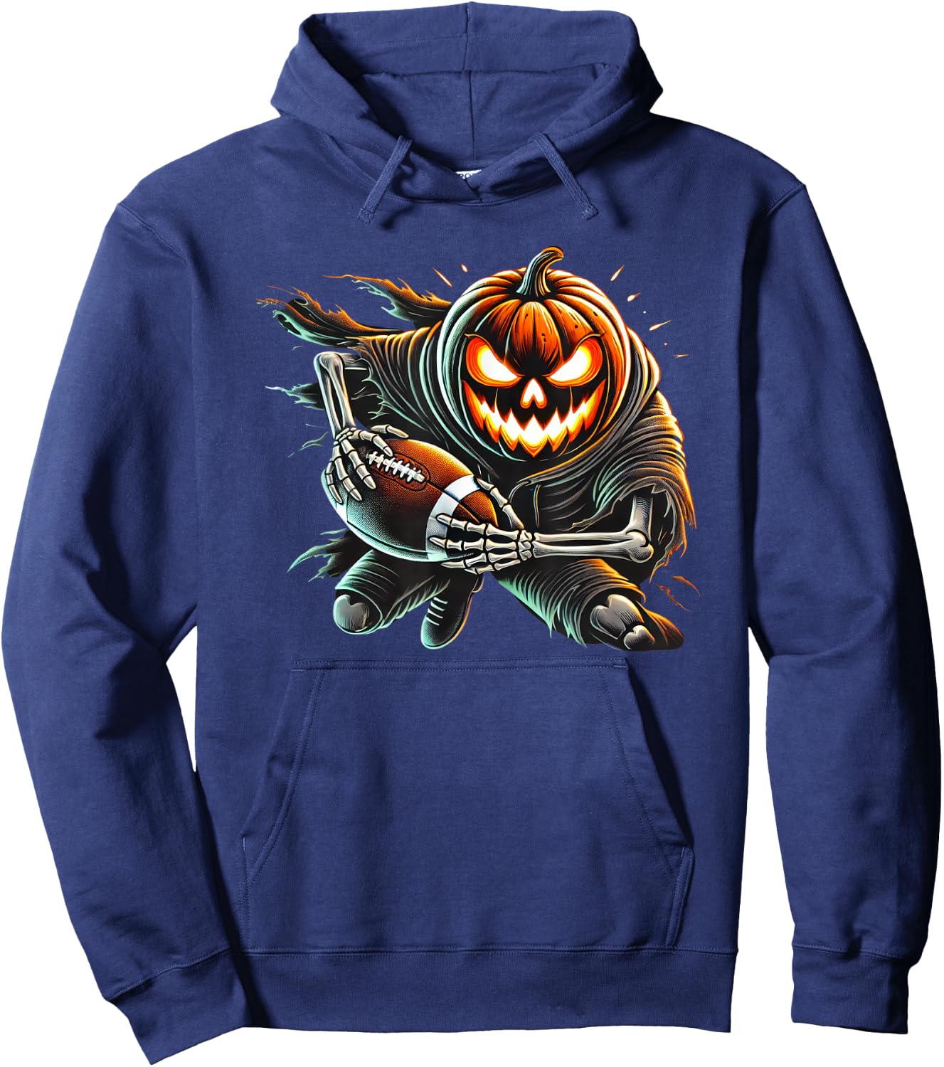 Pumpkin Head Football Player Halloween Costume 2025 Match Hoodie - Hoodie | Navy