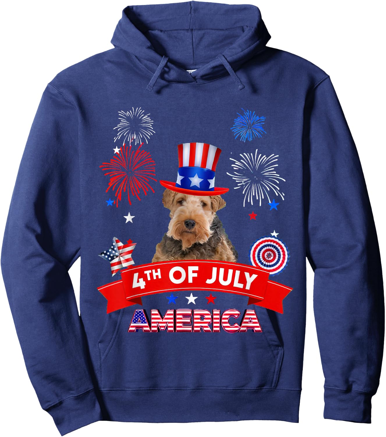 4th of July Decor Patriotic LOVE Wire Fox Terrier Dog USA Hoodie - Hoodie | Navy