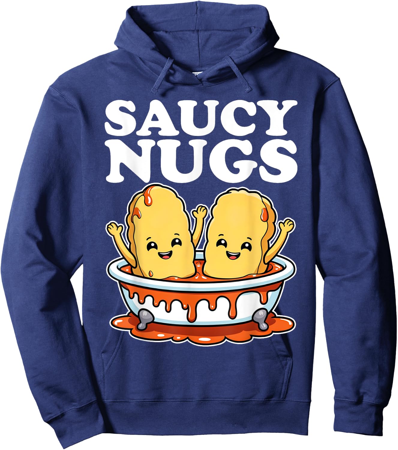 Funny Saucy Nugs Cartoon Food BBQ Sauce Chicken Nuggets Hoodie - Hoodie | Navy