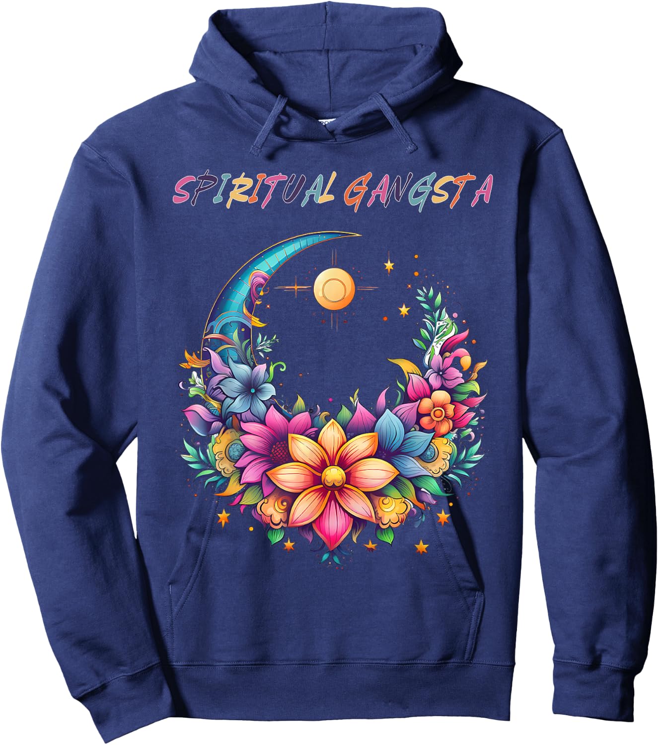 Spiritual Gangsta Floral Moon Yoga Meditation Mandala Hoodie - Hoodie | Navy