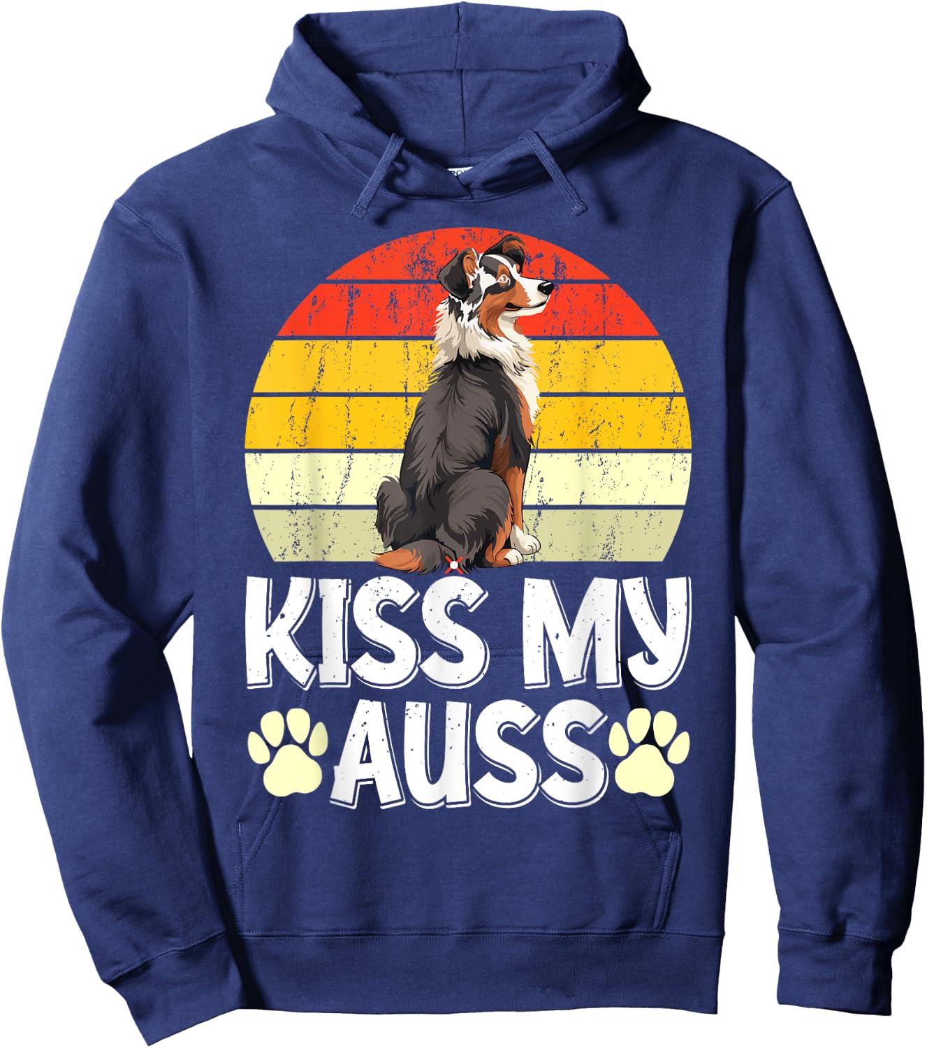 Australian Shepherd Funny KISS MY AUSS Vintage Aussie Hoodie - Hoodie | Navy