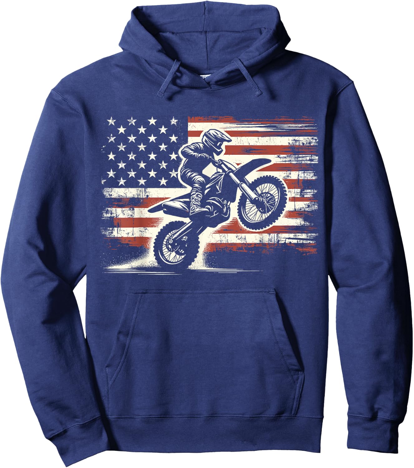 Dirt Bike American Flag Motocross Biker Vintage USA , Small, Black Hoodie - Hoodie | Navy