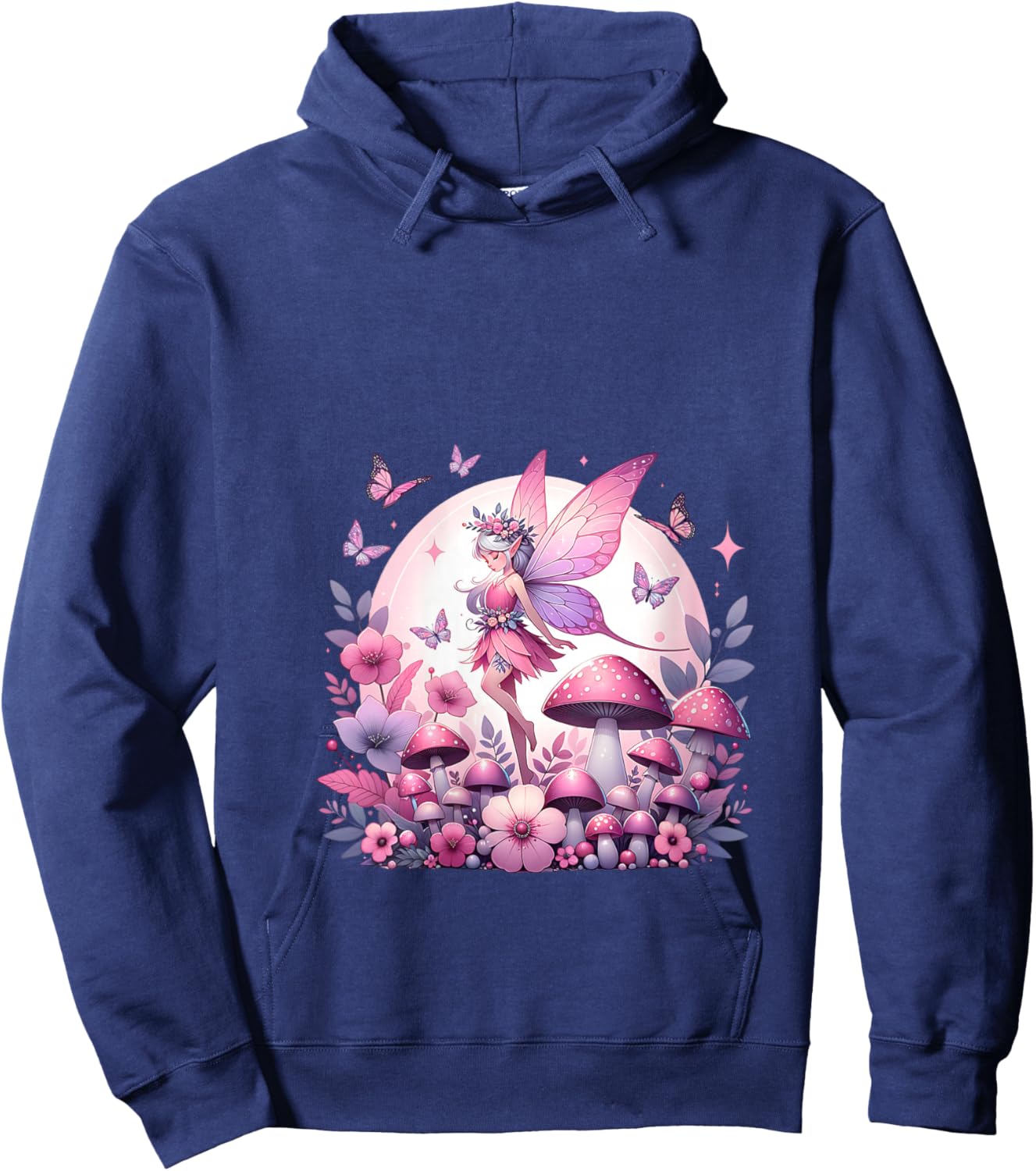 Enchanted Forest Fantasy Fairy Mystical Butterfly & Floral V-Neck Hoodie - Hoodie | Navy
