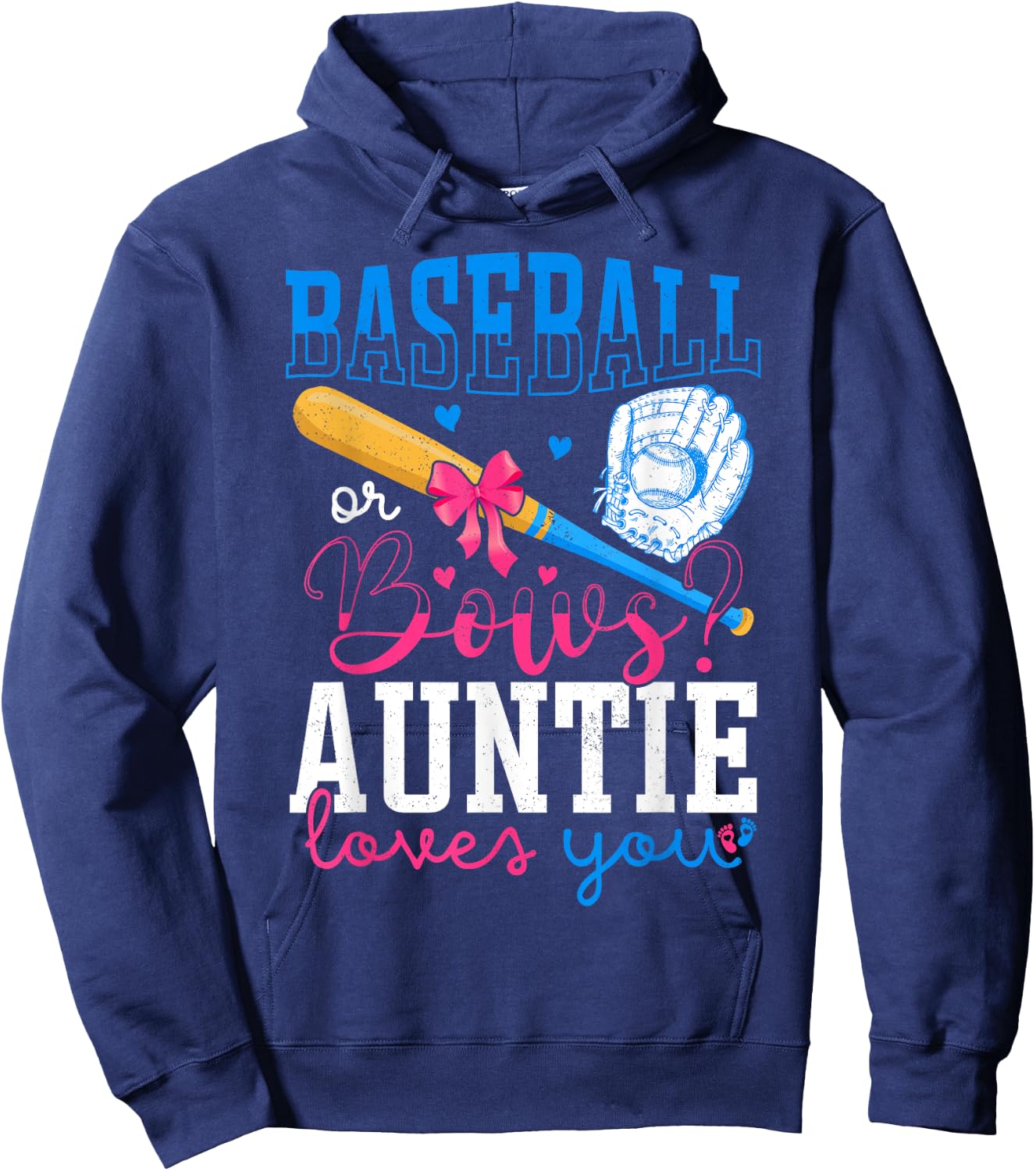Baseball And Bows Auntie Loves You Gender Reveal Party Hoodie - Hoodie | Navy