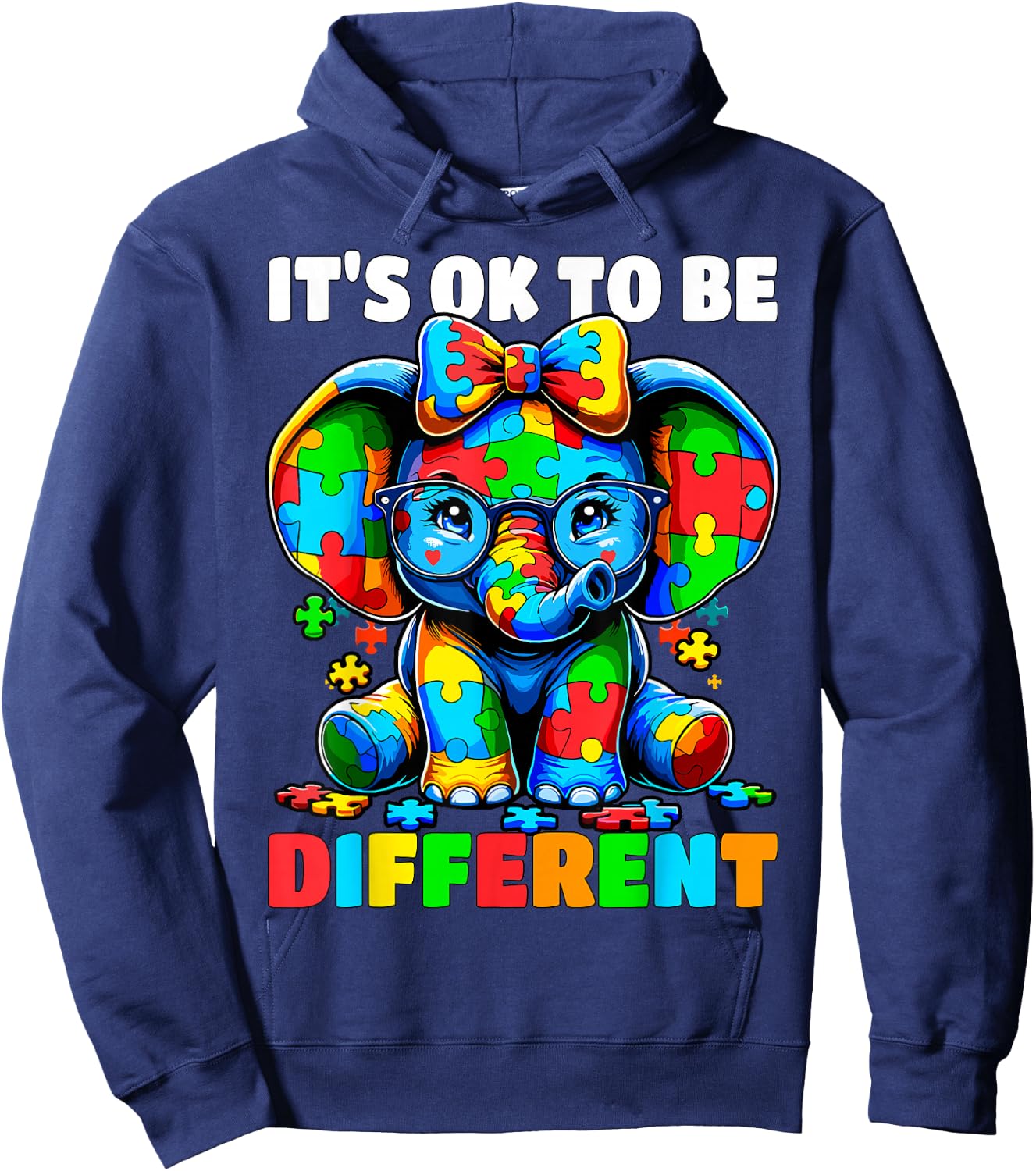 Autism Awareness It's ok to be Different Elephant Hoodie - Hoodie | Navy