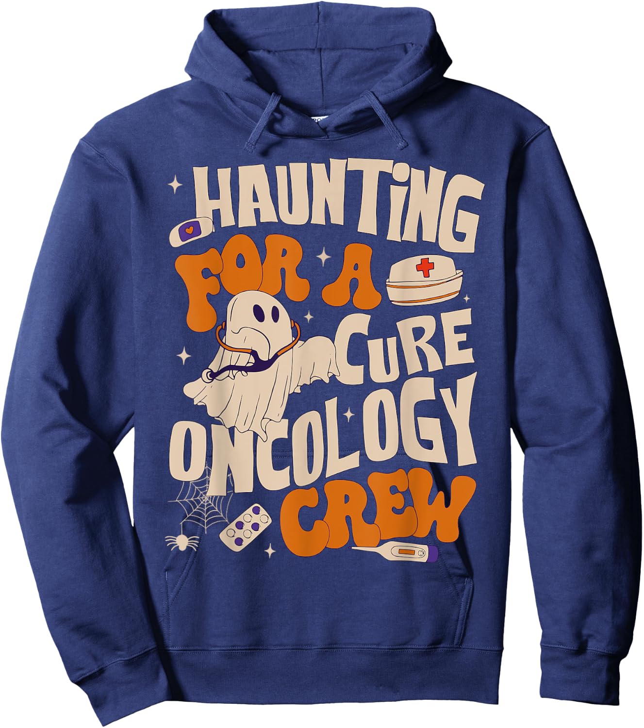Haunting For A Cure Oncology Crew Ghost Nurse Halloween Hoodie - Hoodie | Navy