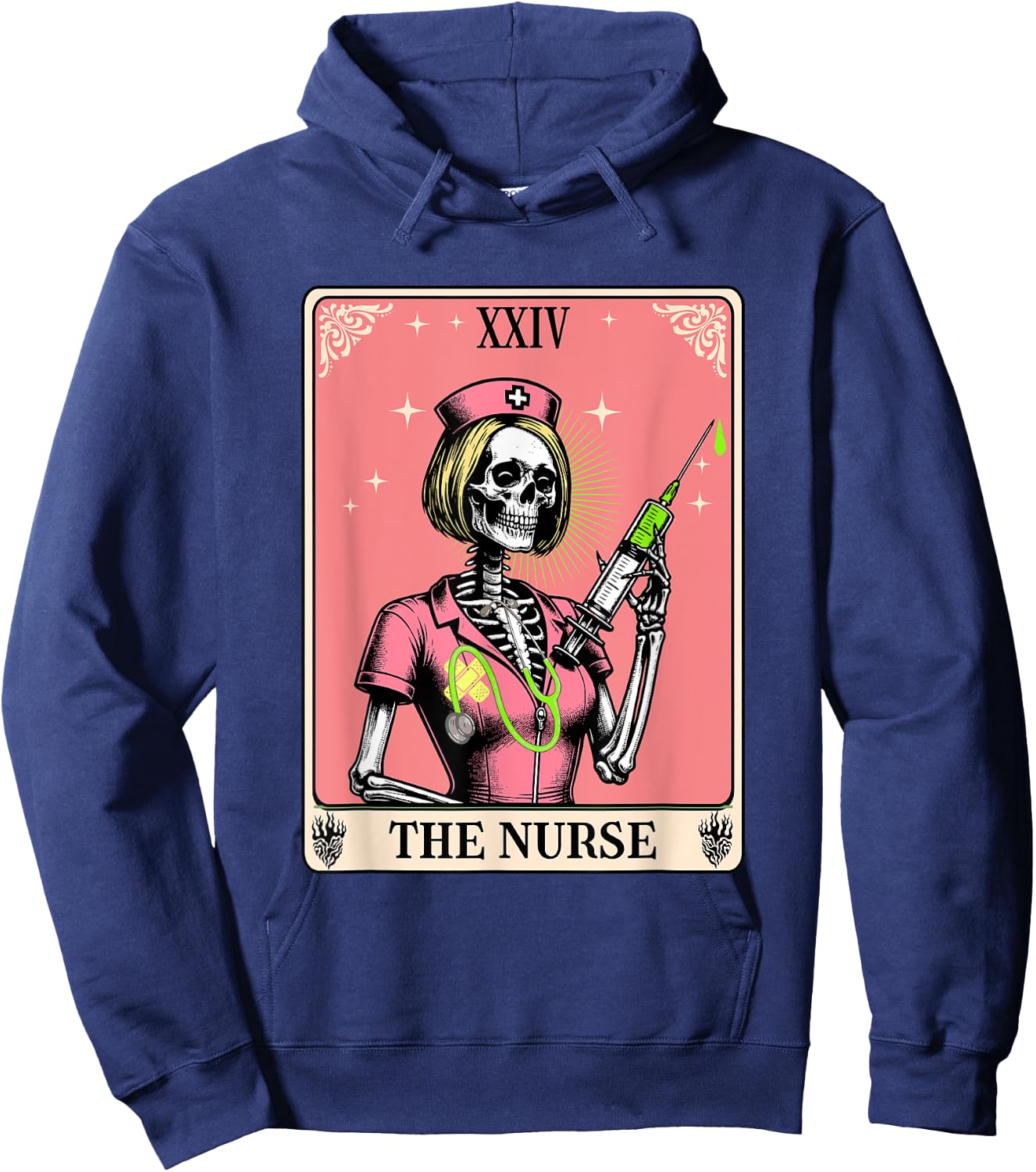 The Nurse Tarot Card Whimsy Goth Skeleton Girl Halloween Hoodie - Hoodie | Navy