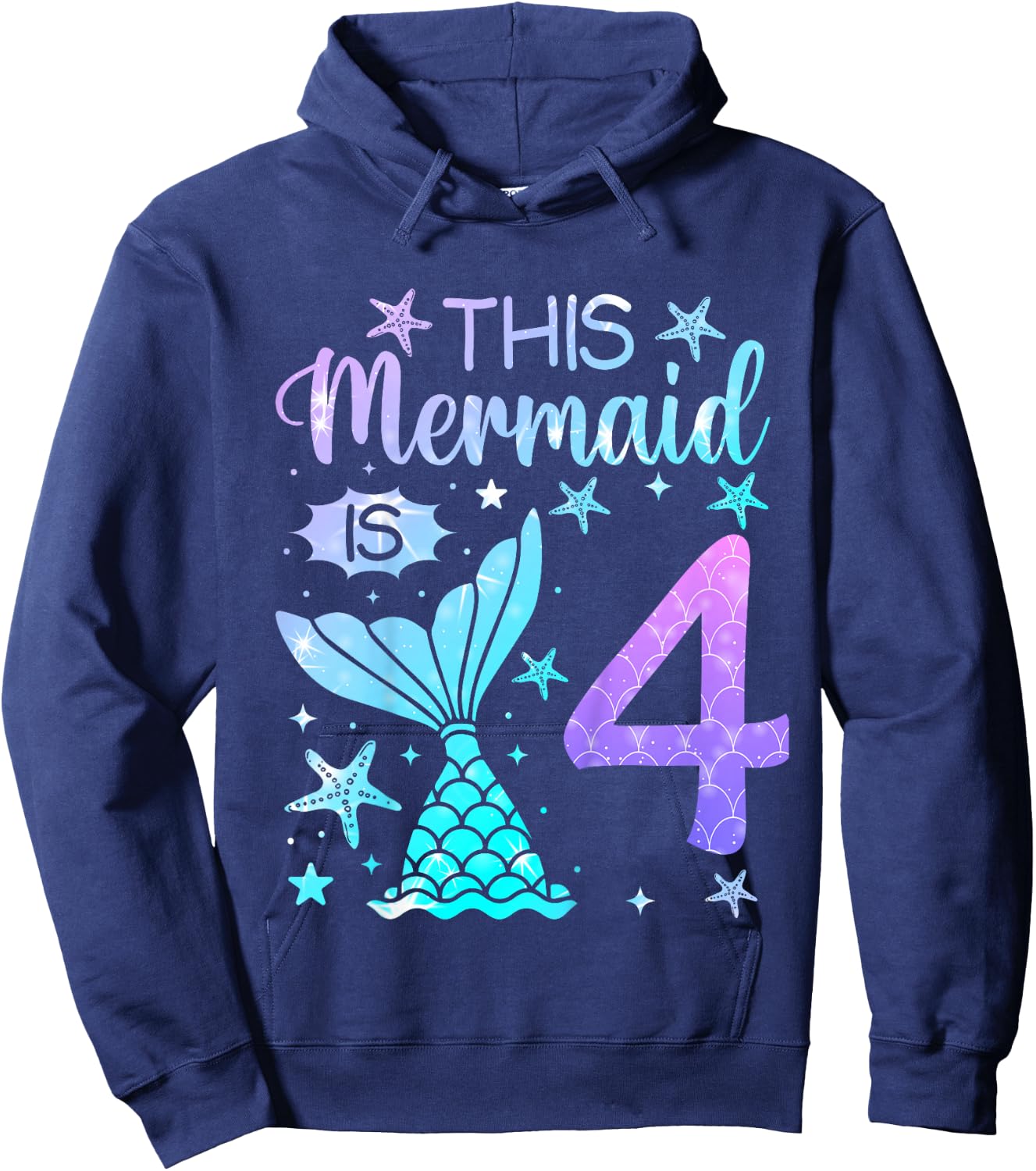 4th Birthday Shirt Girl 4yr Four 4 Year Old Mermaid Bday Hoodie - Hoodie | Navy