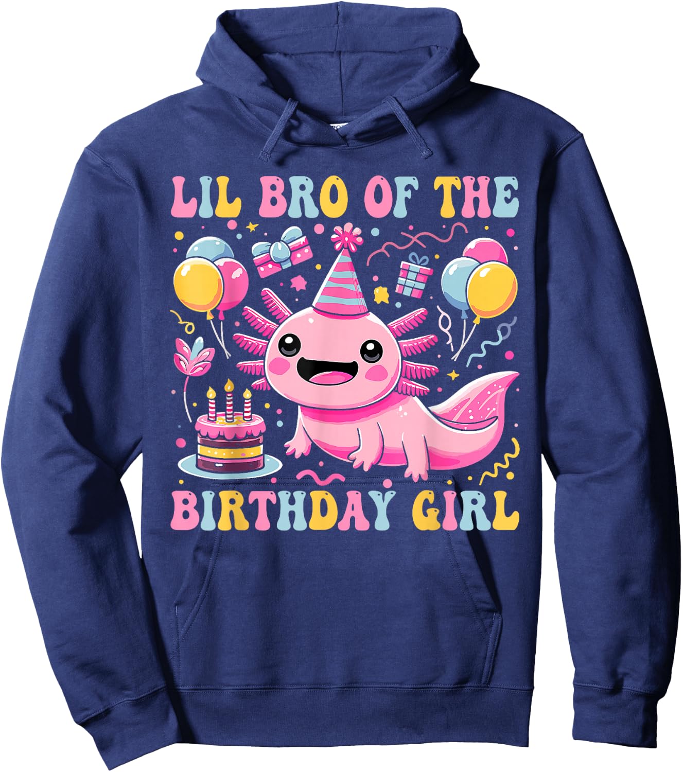 Lil Brother Of the Birthday Axolotl Girl Matching Family Hoodie - Hoodie | Navy