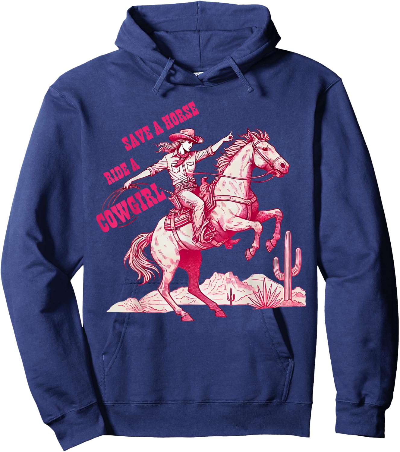 Save A Horse Ride A Cowgirl Pink Cowgirl Western Rodeo Retro Hoodie - Hoodie | Navy