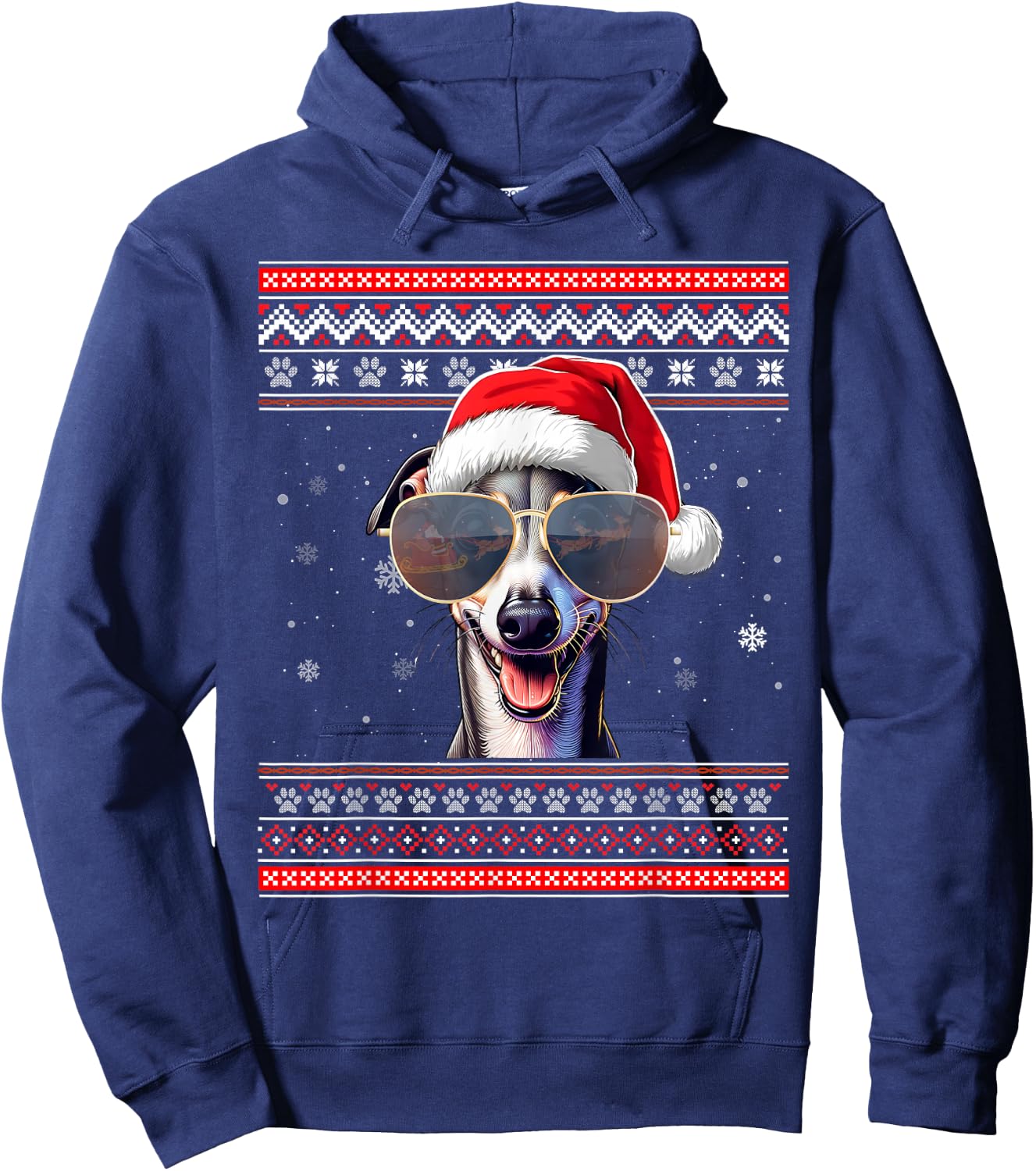 Ugly Sweater X-mas Santa Italian Greyhound Dog Christmas Hoodie - Hoodie | Navy