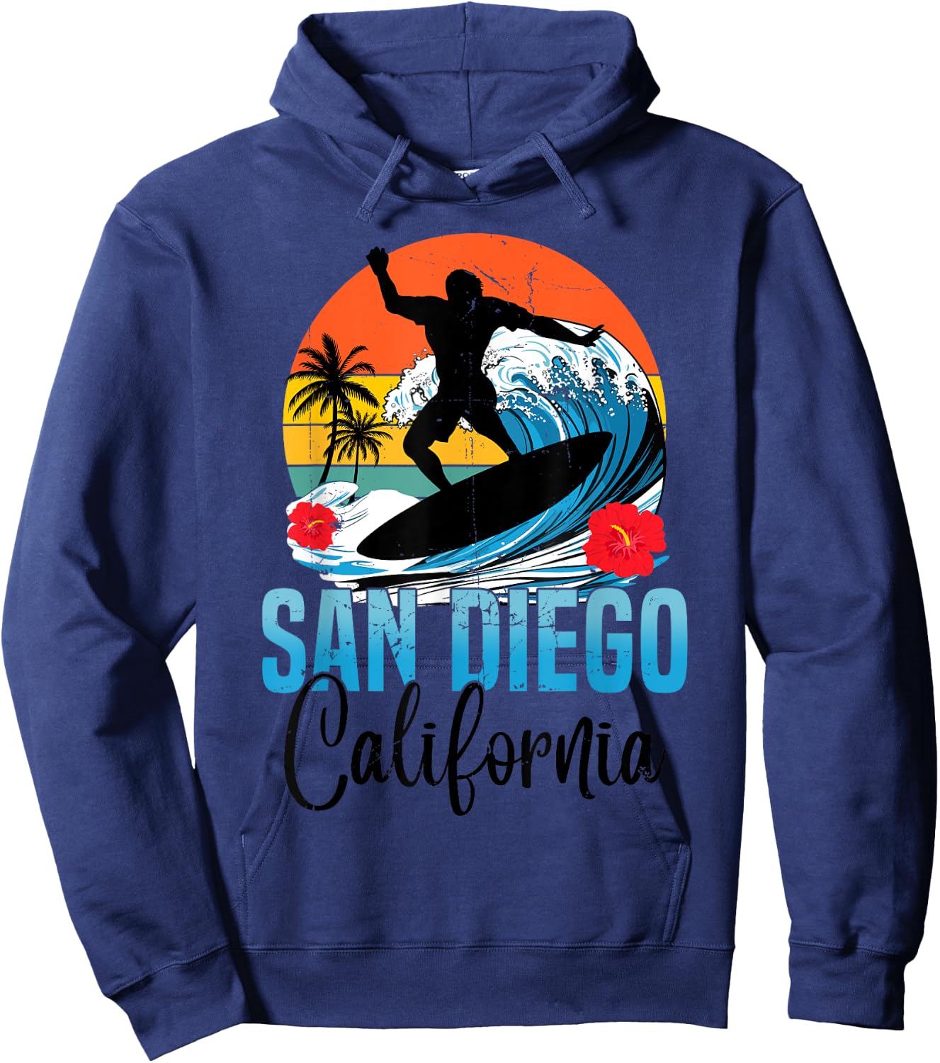 Retro San Diego California Beach Vibes Summer Break Vacation Hoodie - Hoodie | Navy