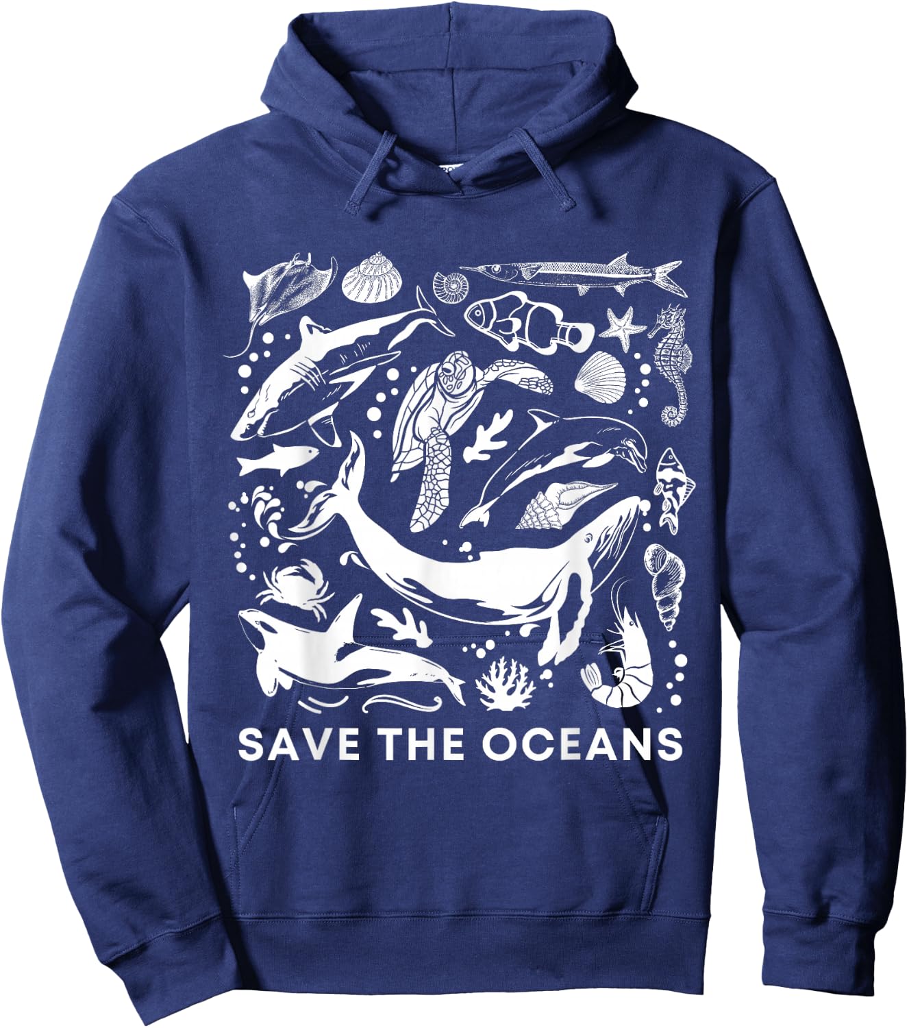 Save the Oceans-Whale Turtle Orca, Climate change-sea lover Hoodie - Hoodie | Navy