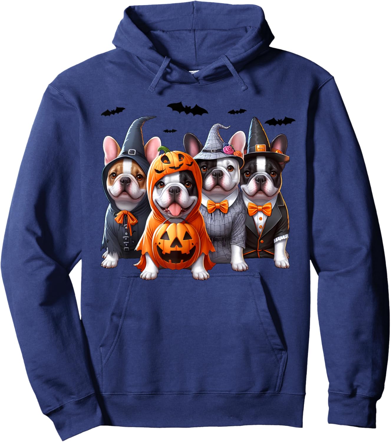 Frenchie Ghost And Witch Dog, French Bulldog Halloween Boo Men Women Kids Hoodie - Hoodie | Navy