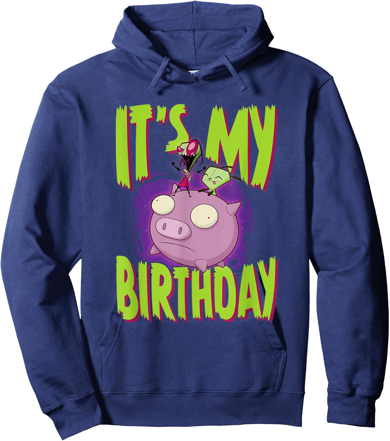 Invader Zim It's My Birthday Zim & Gir Riding Pig Hoodie - Hoodie | Navy