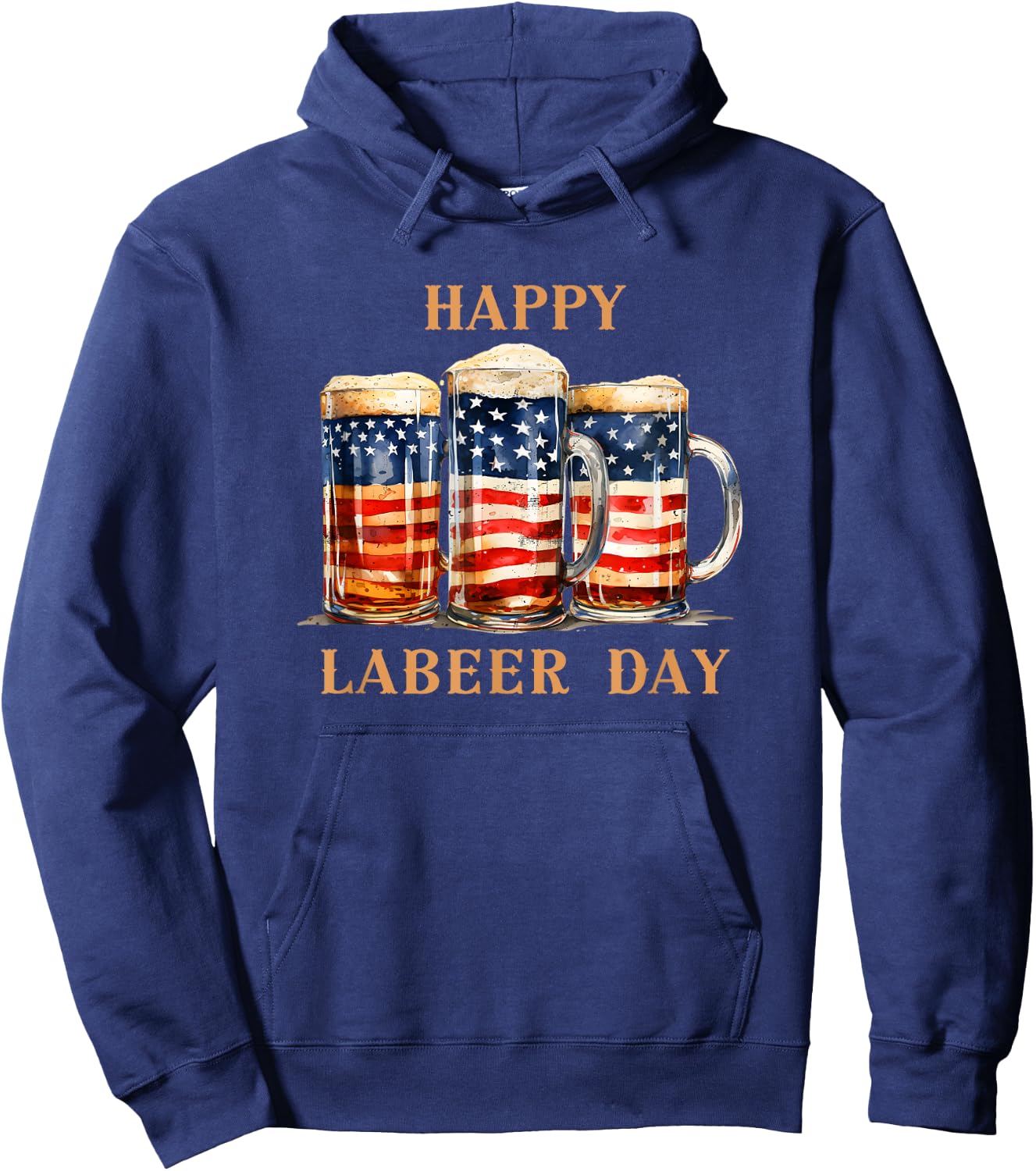 American Flag Beer Happy Labeer Day Funny Labor Day Hoodie - Hoodie | Navy