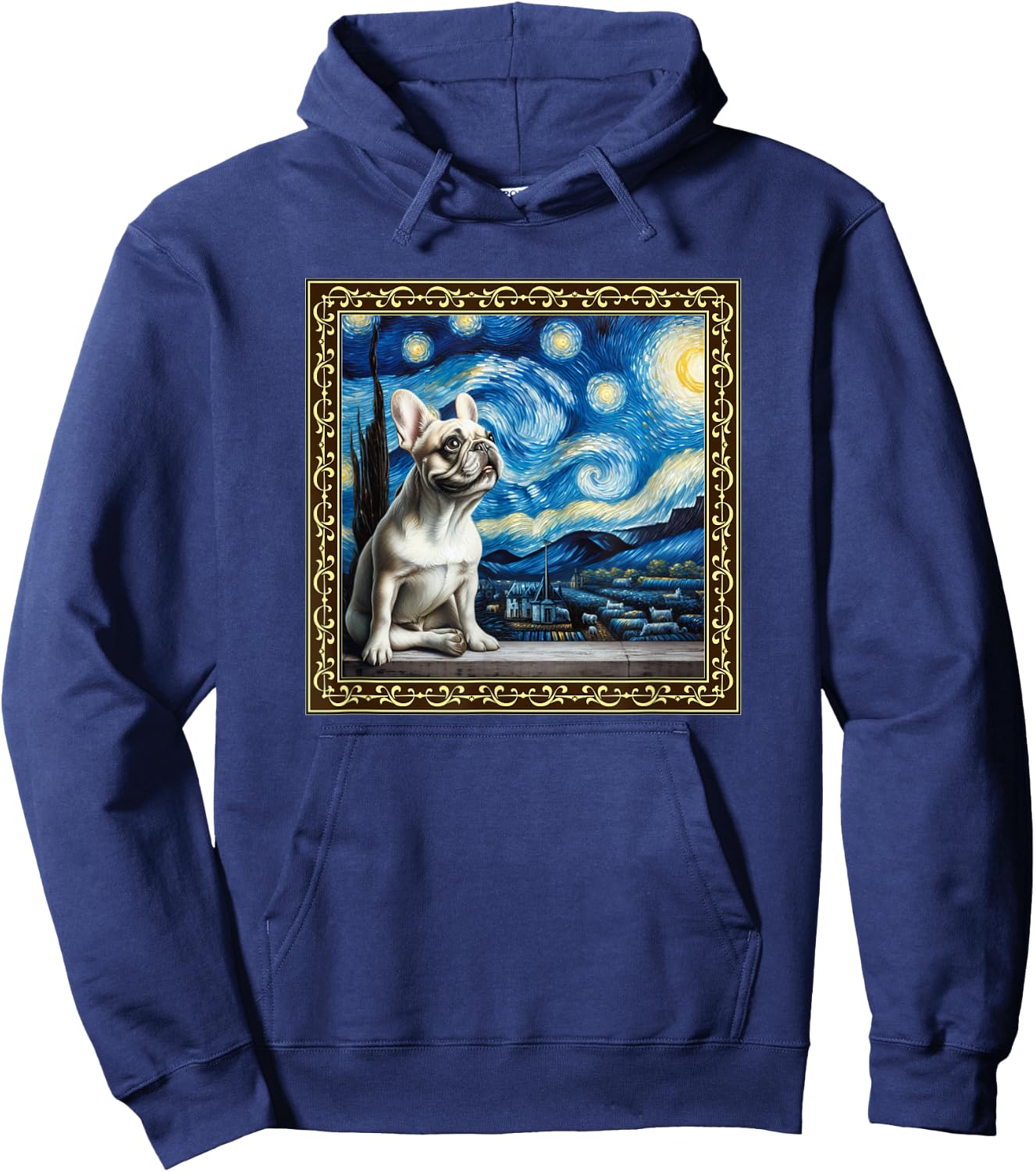 Starry Night French Bulldog Van Gogh Frenchie Painting Women Hoodie - Hoodie | Navy