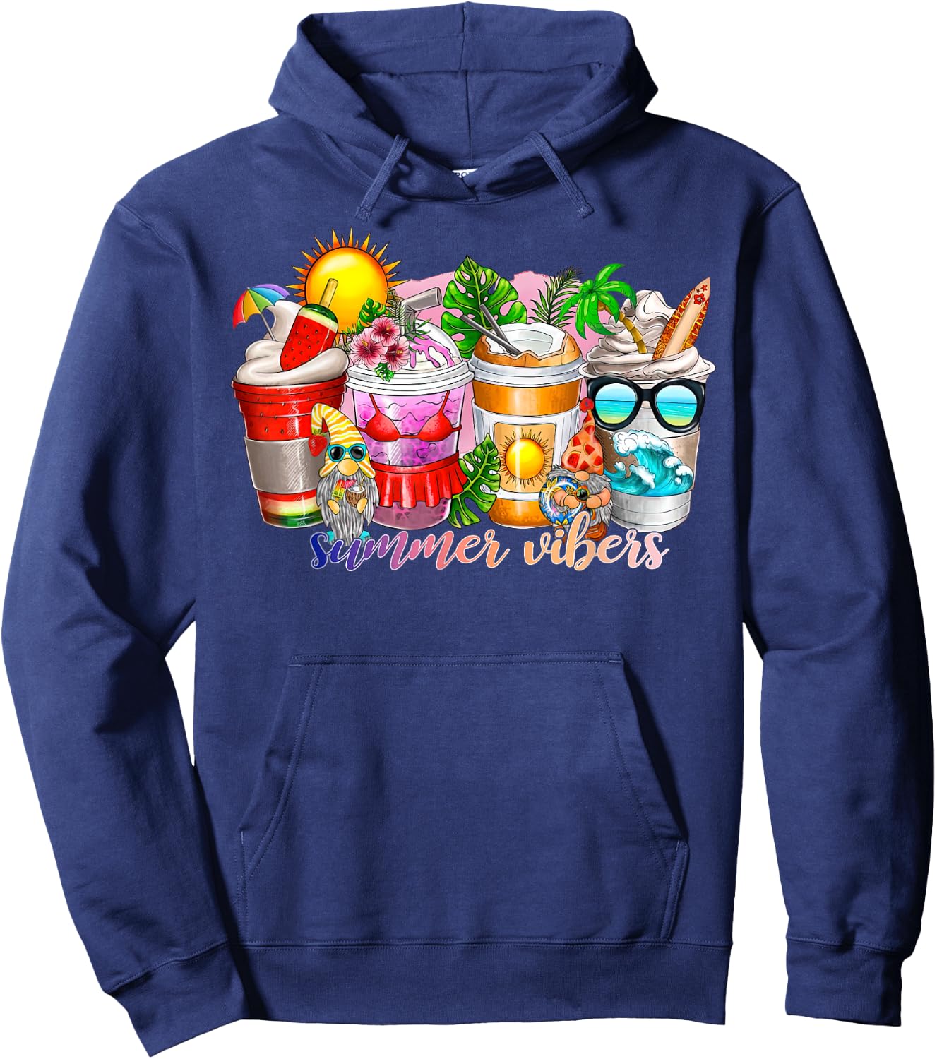 Summer Vibes Iced Latte Fruit Juice Tropical Summer Vacation Hoodie - Hoodie | Navy