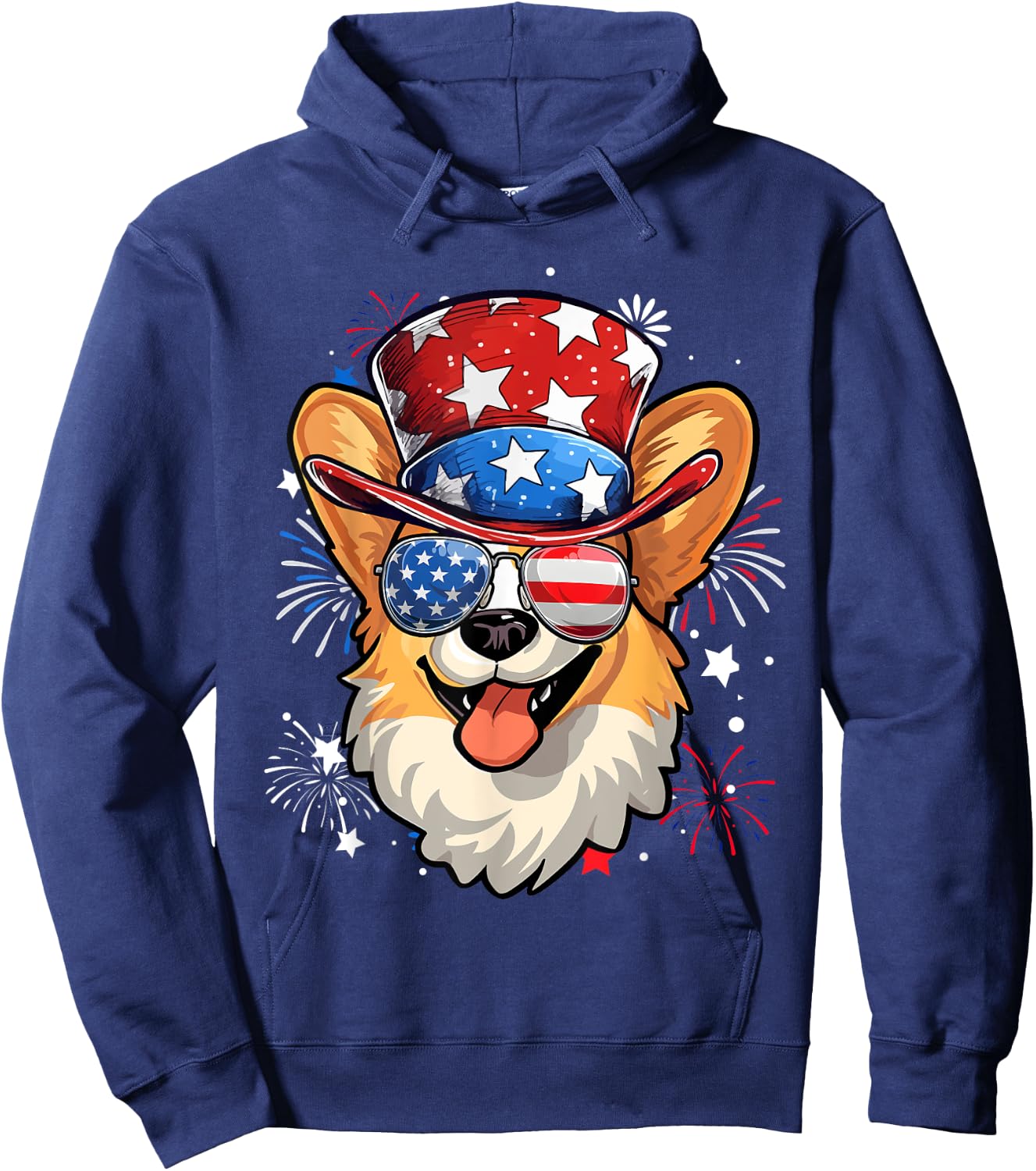Pembroke Welsh Corgi Patriotic USA Flag 4th Of July Dog Hoodie - Hoodie | Navy