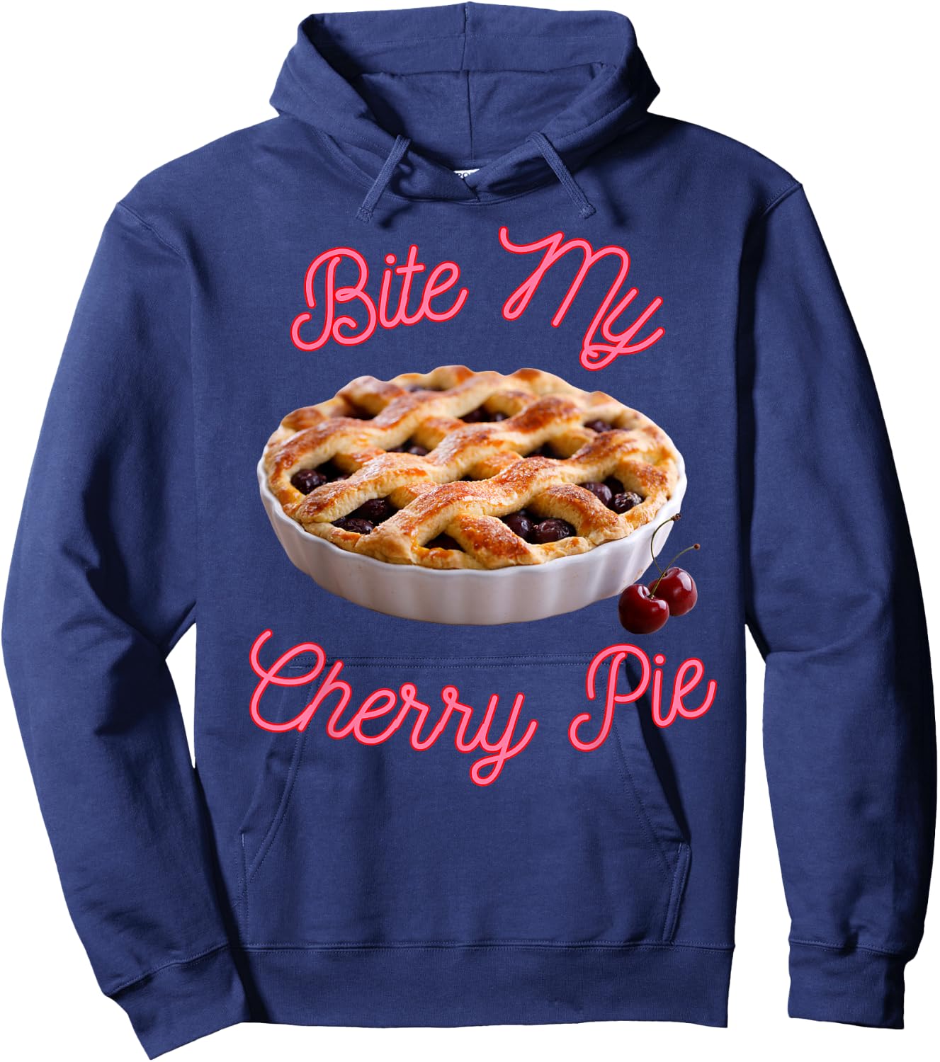 Bite My Cherry Cream Pie Funny sarcastic cherries Hoodie - Hoodie | Navy