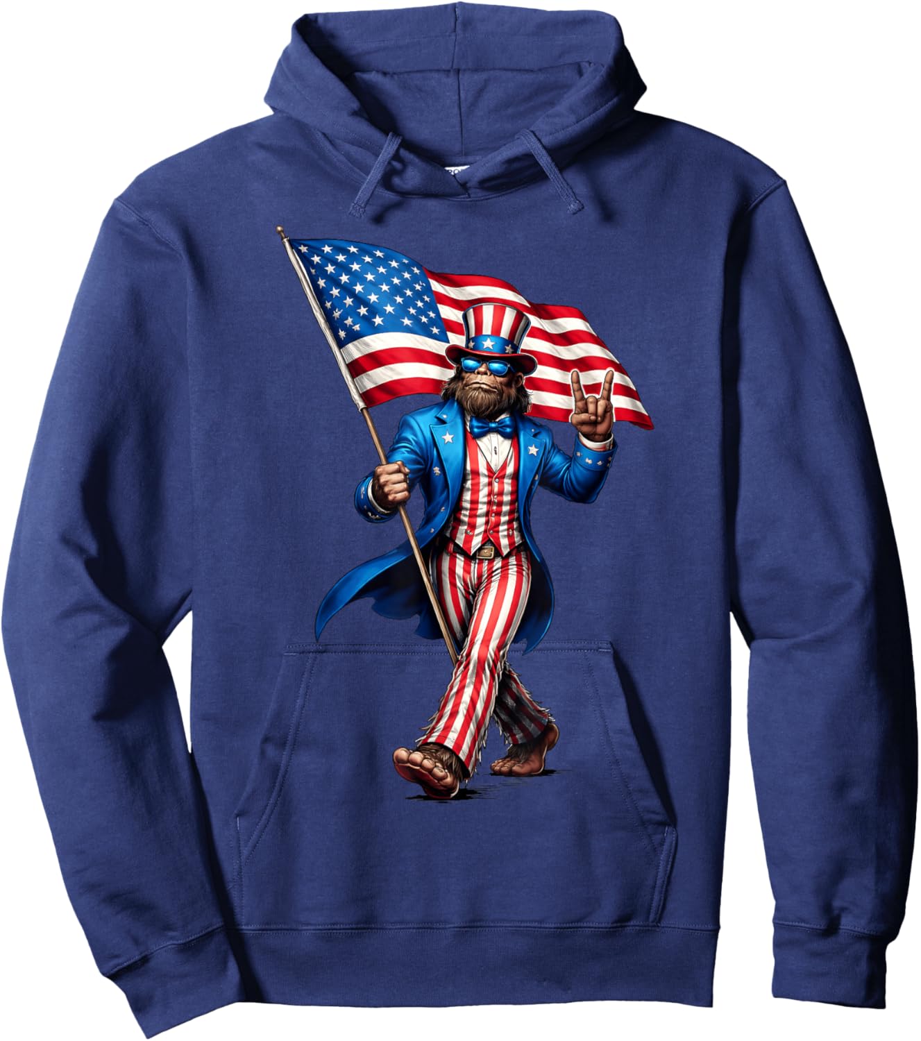4th of Jly Sasquatch Bigfoot American Flag Patriotic Men Hoodie - Hoodie | Navy