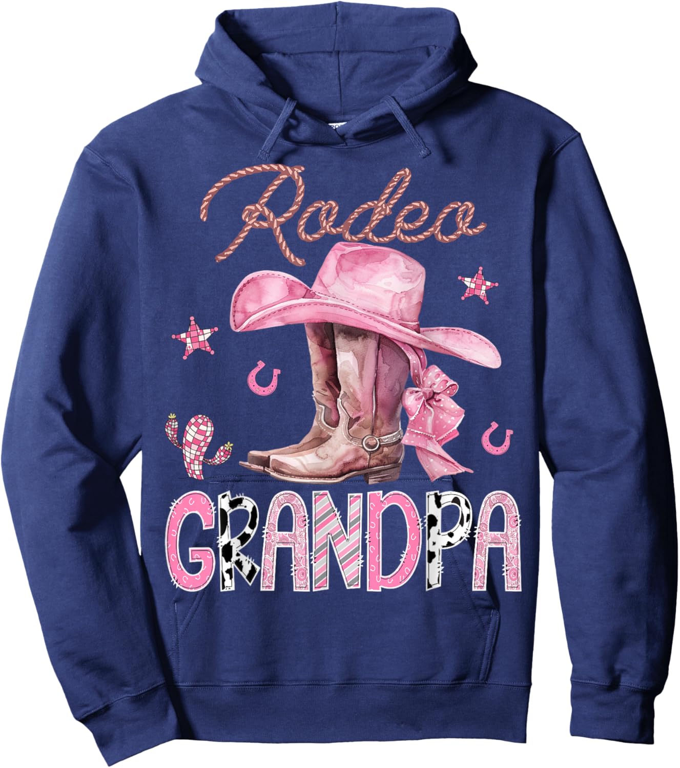 Rodeo Grandpa Pink Boots Coquette CowGirl Birthday Party Hoodie - Hoodie | Navy