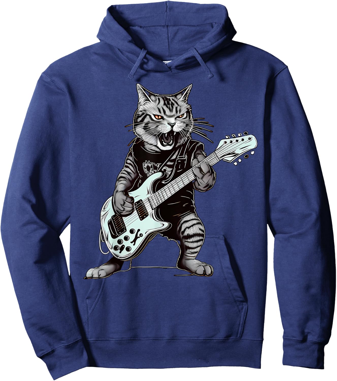 Cat Guitar T Shirt Cat Playing Guitar Heavy Metal Cat Hoodie - Hoodie | Navy