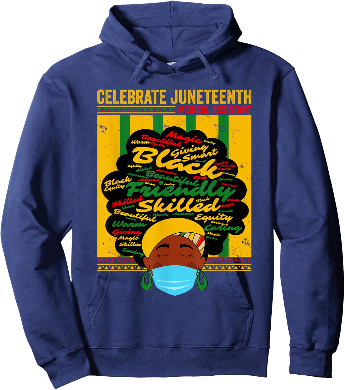 Black Medical Assistant Celebrate Juneteenth Freedom Afro Hoodie - Hoodie | Navy