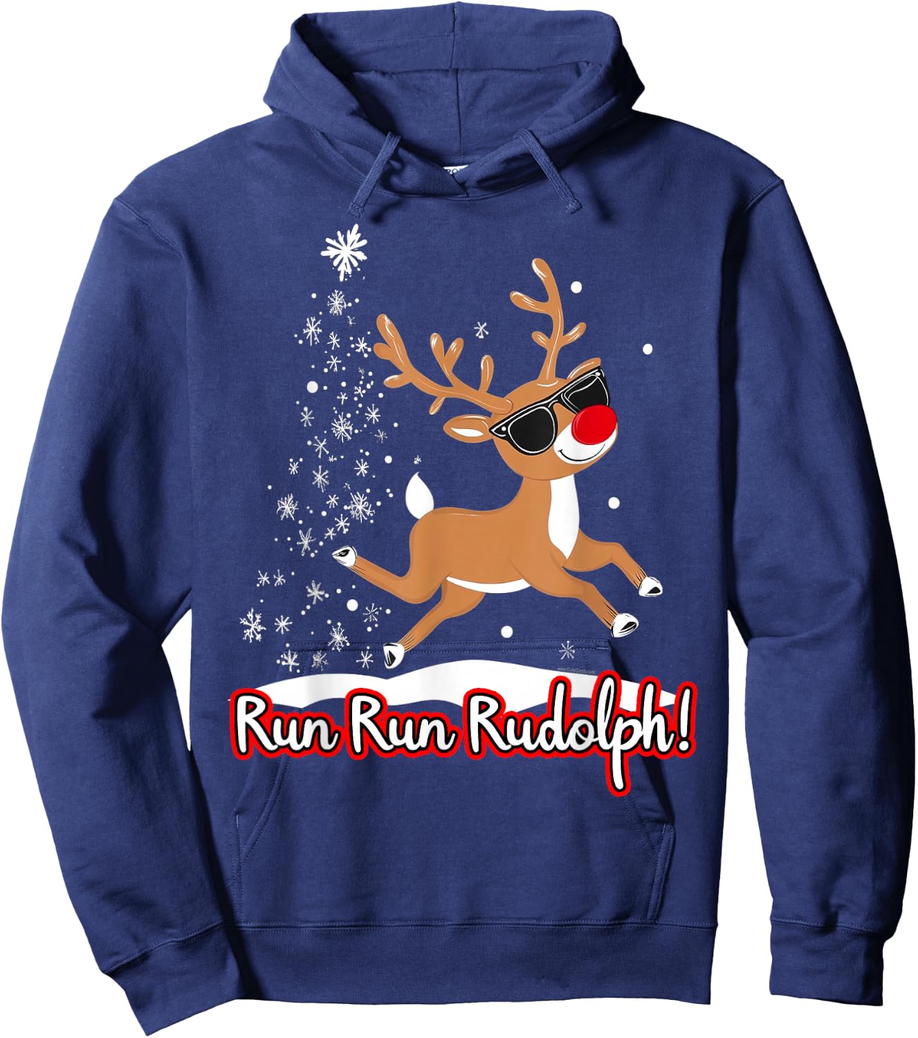 Run Rudolph Funny Cute Reindeer Runner Christmas Running Hoodie - Hoodie | Navy