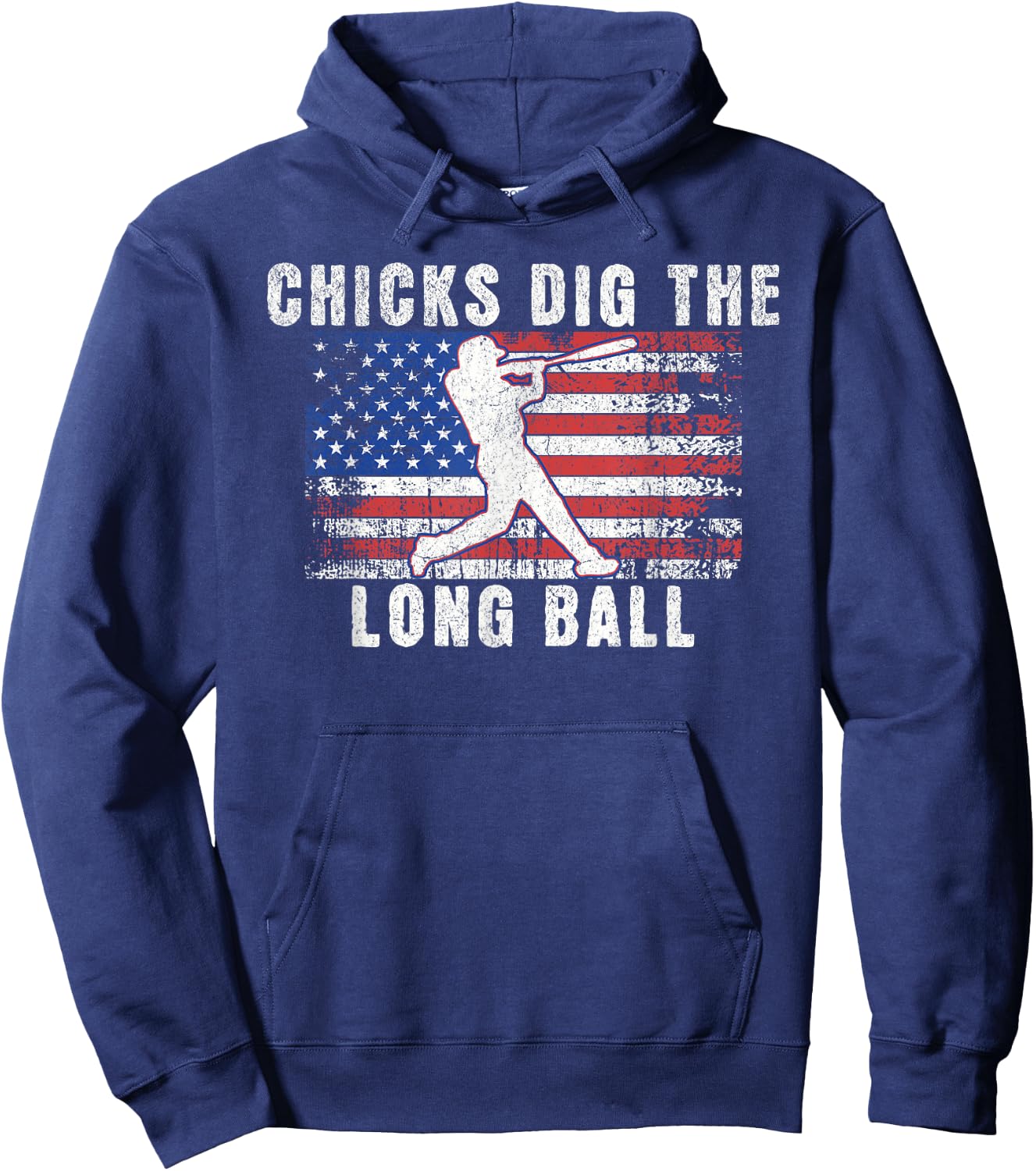 Funny Baseball Chicks Dig The Long Ball USA Flag Men Hoodie - Hoodie | Navy