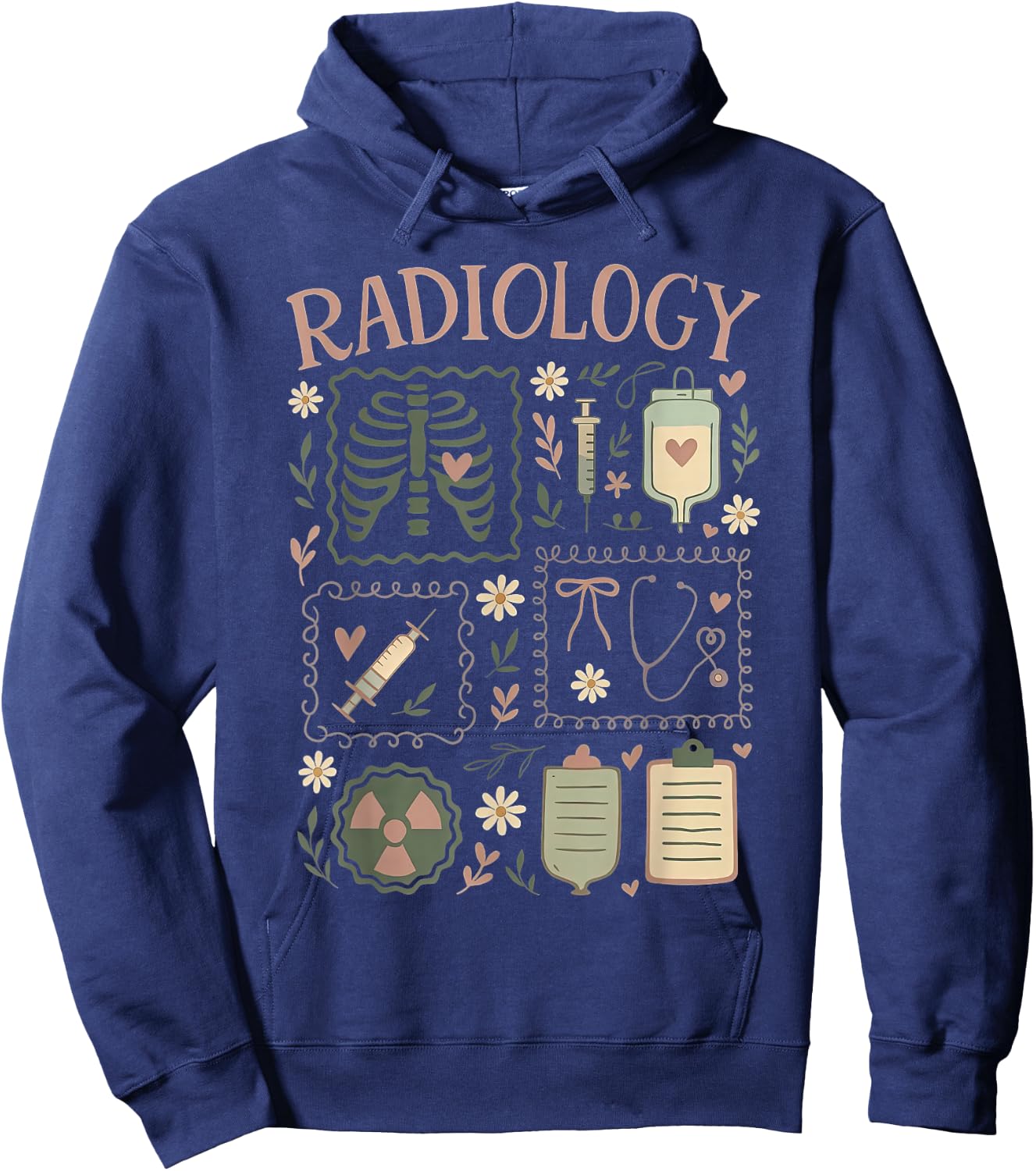 Retro Radiology Floral Stamp X-ray Radiologic Technologist Hoodie - Hoodie | Navy