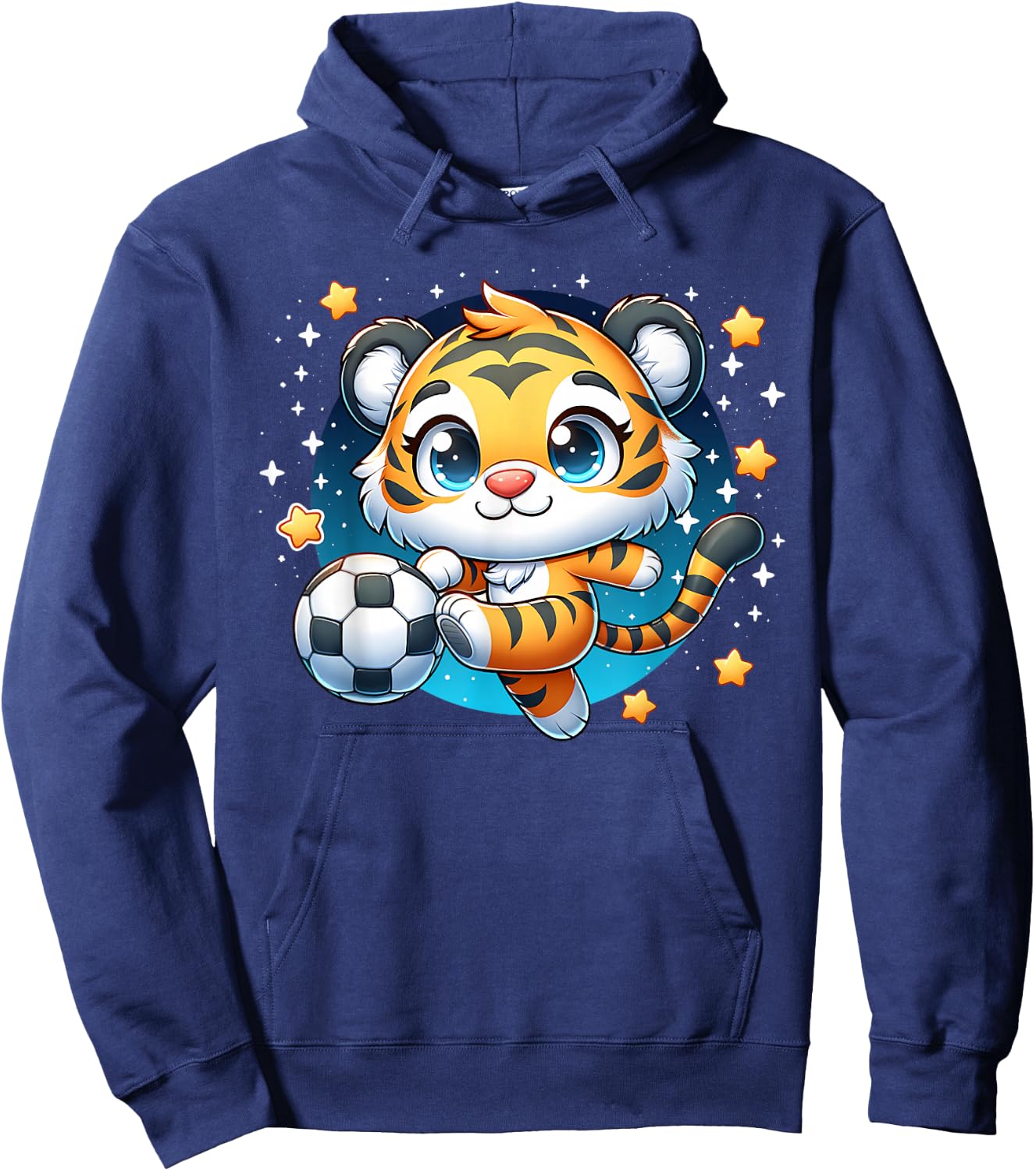 Tiger Soccer Player Kicking Soccer Ball Cute Kids Graphic Hoodie - Hoodie | Navy