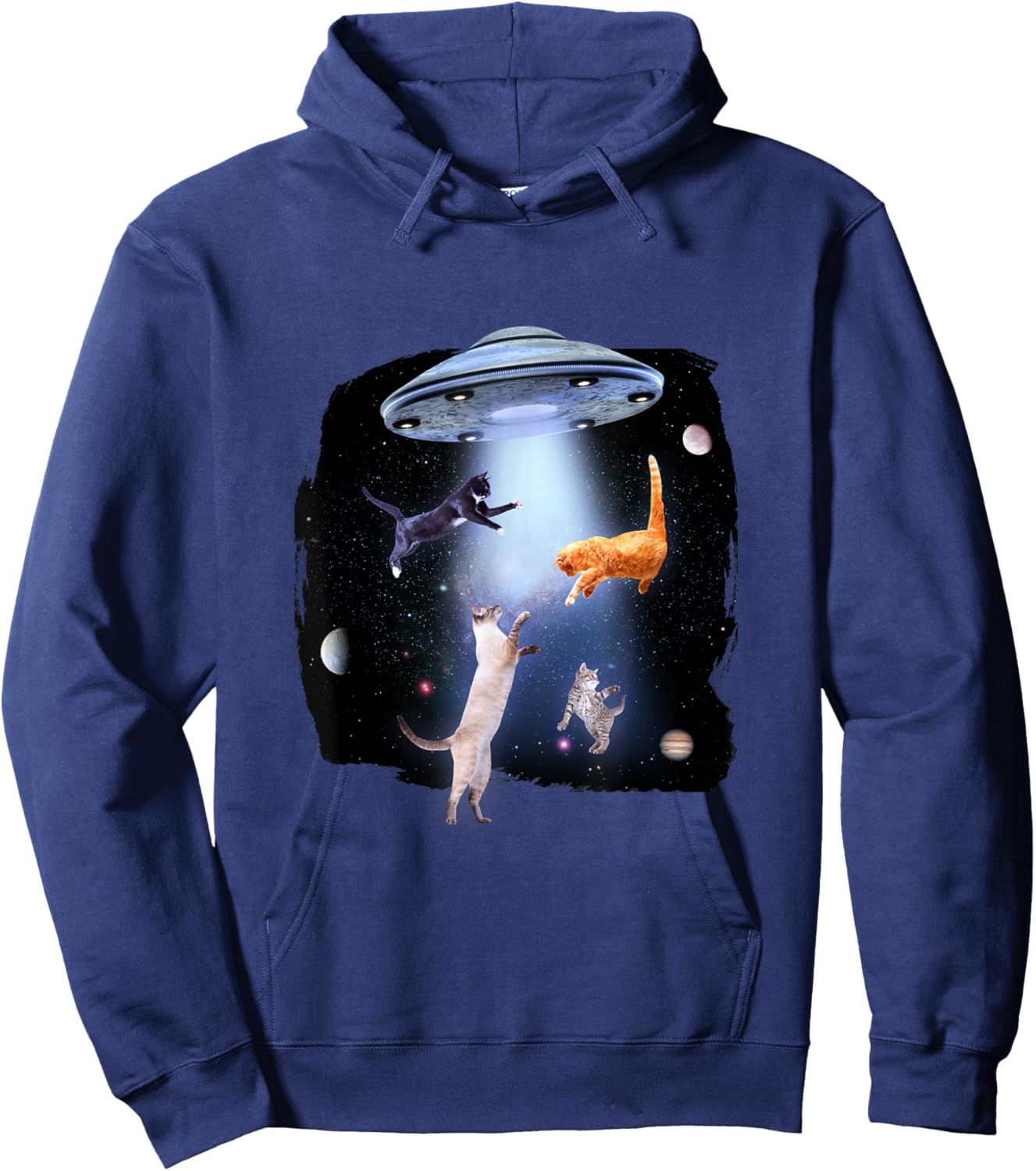 Cat with Alien and Ufo Hoodie - Hoodie | Navy