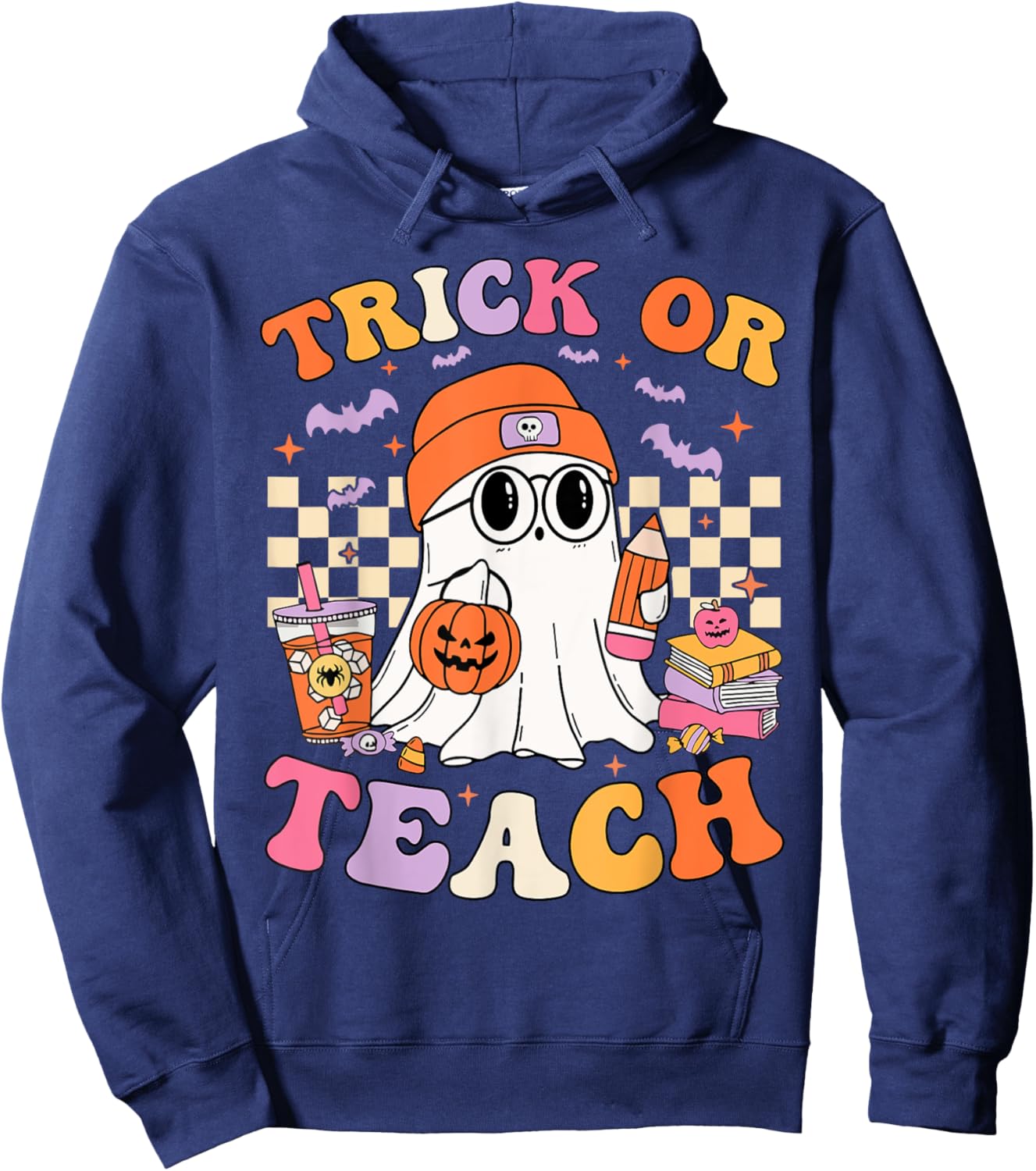 Teacher Halloween Trick Or Teach Cute Ghost Coffee Pumpkins Hoodie - Hoodie | Navy