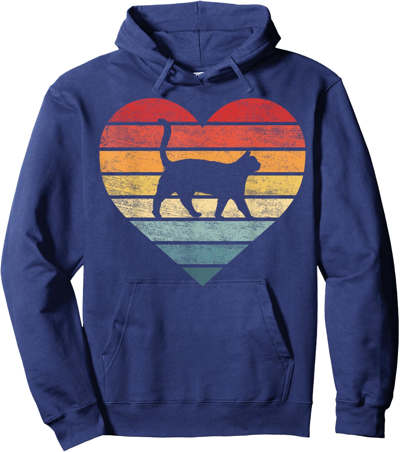 Cat Lover Gifts Vintage Pet Owner Kitty Heart Silhouette Hoodie - Hoodie | Navy