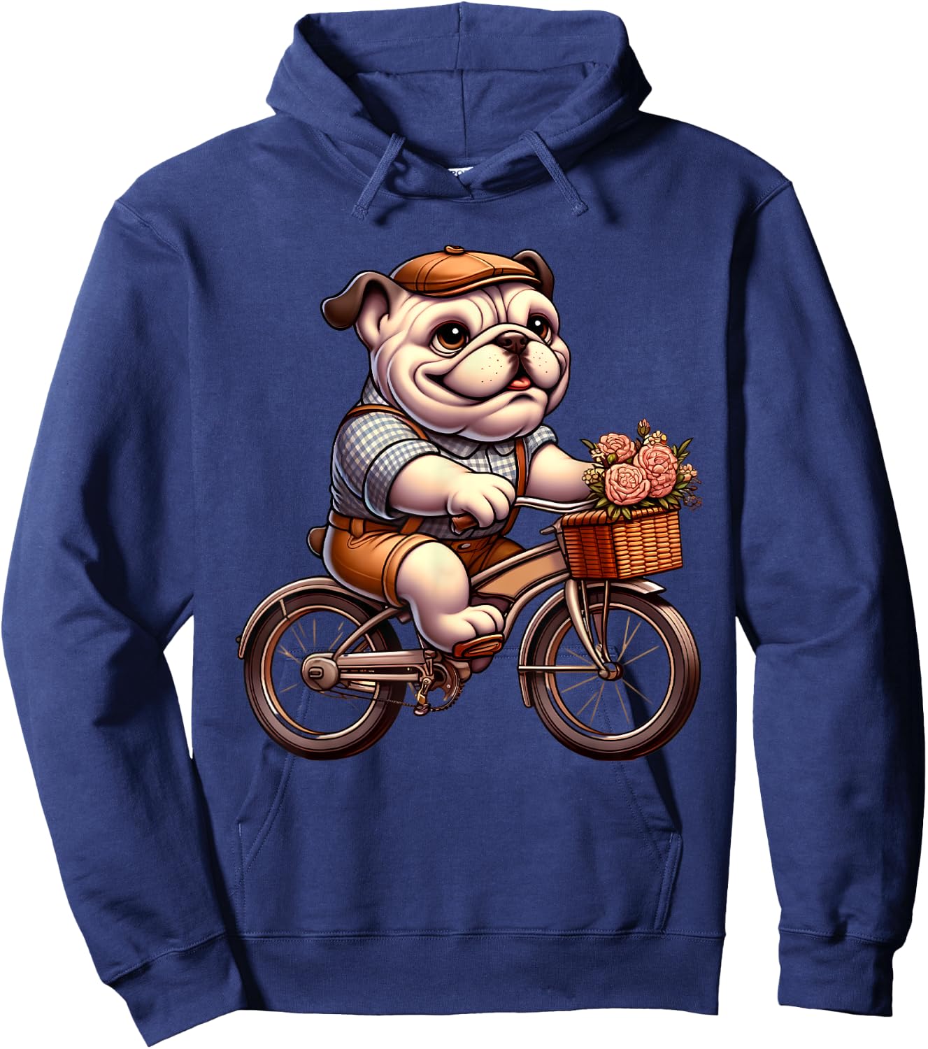 Cute English Bulldog on Bicycle Cycling Men Women Kids Hoodie - Hoodie | Navy
