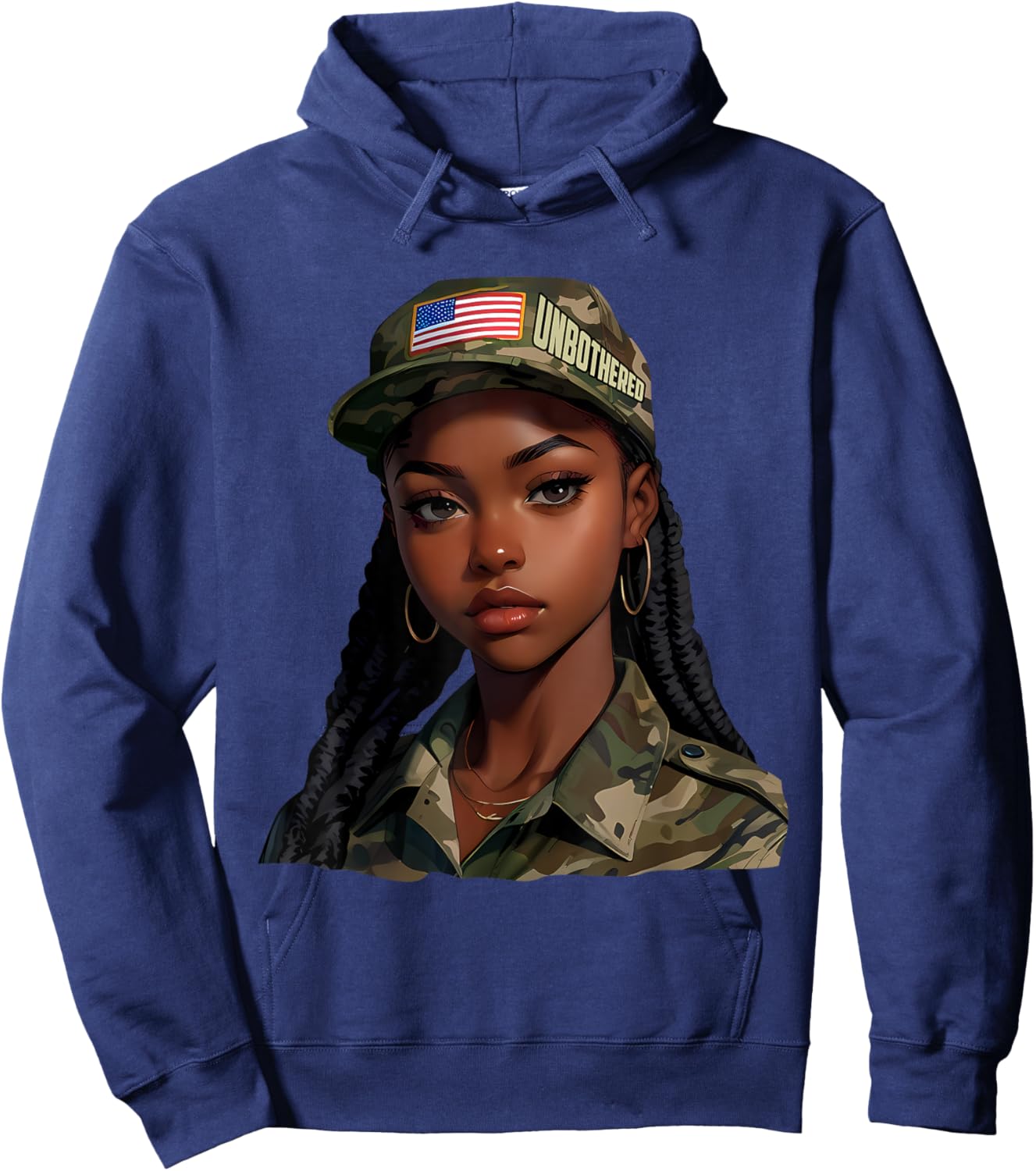 Melanin Unbothered Black Woman Locs Camo Black History Month Hoodie - Hoodie | Navy