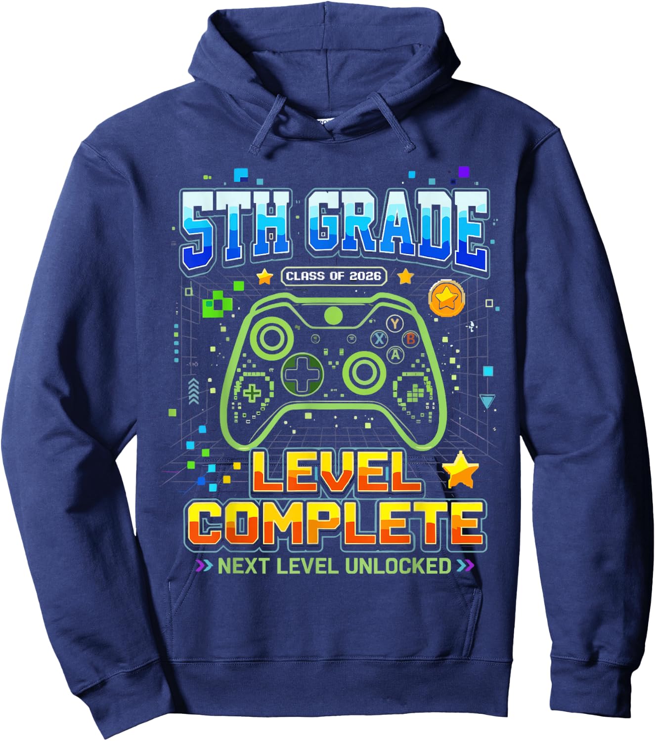 Gaming Graduation Shirt, 5th Grade Level Complete Hoodie - Hoodie | Navy