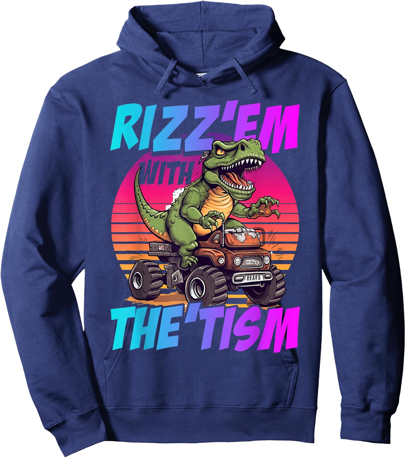 Rizz 'Em With The Tism Dinosaur T-Rex Meme Funny Autism Hoodie - Hoodie | Navy
