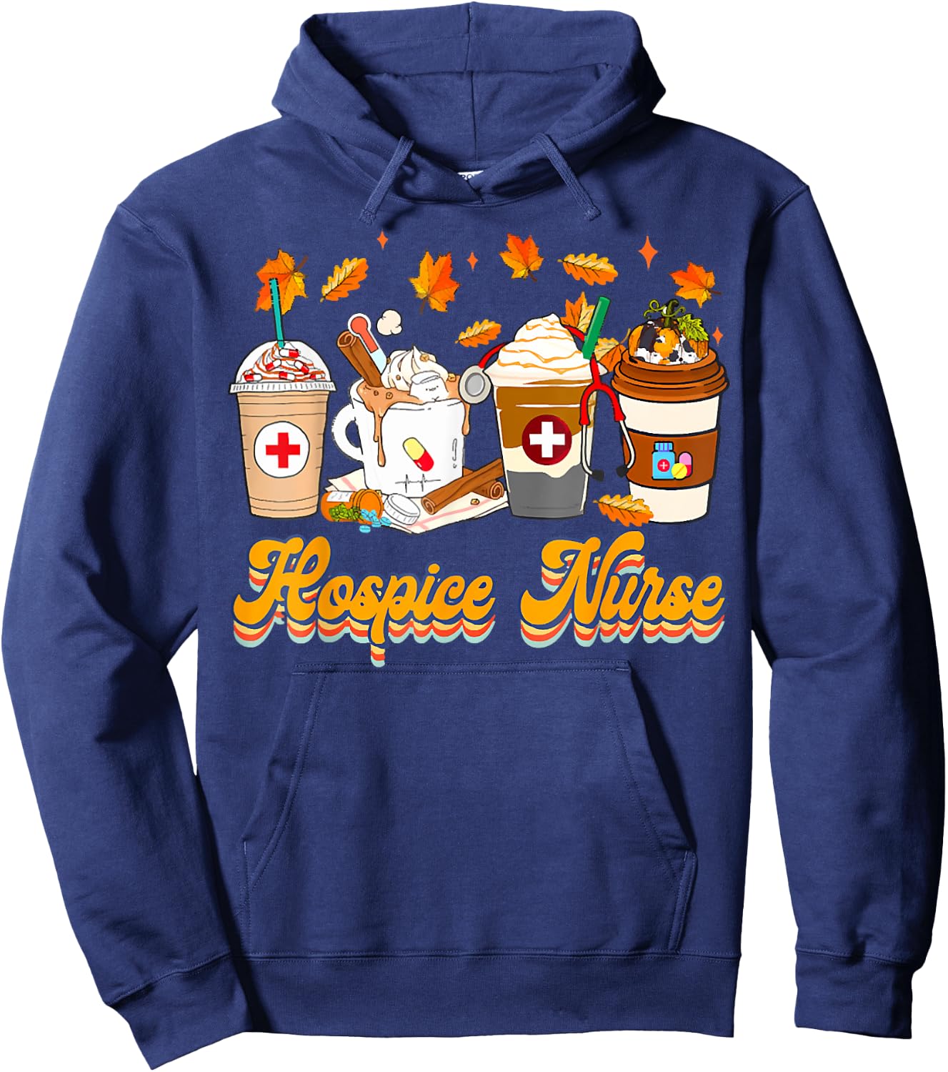 Vintage Hospice Nurse Fall Vibes Autumn Season Clothing Hoodie - Hoodie | Navy