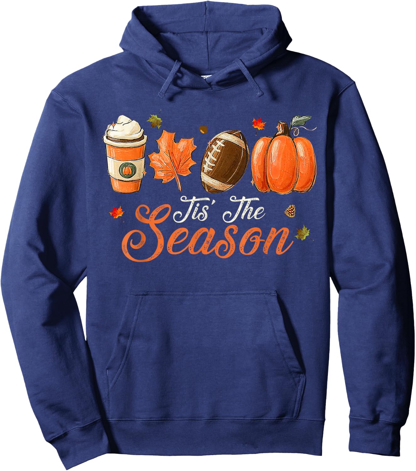 Pumpkin Spice Football Tis The Season Fall Thanksgiving Hoodie - Hoodie | Navy