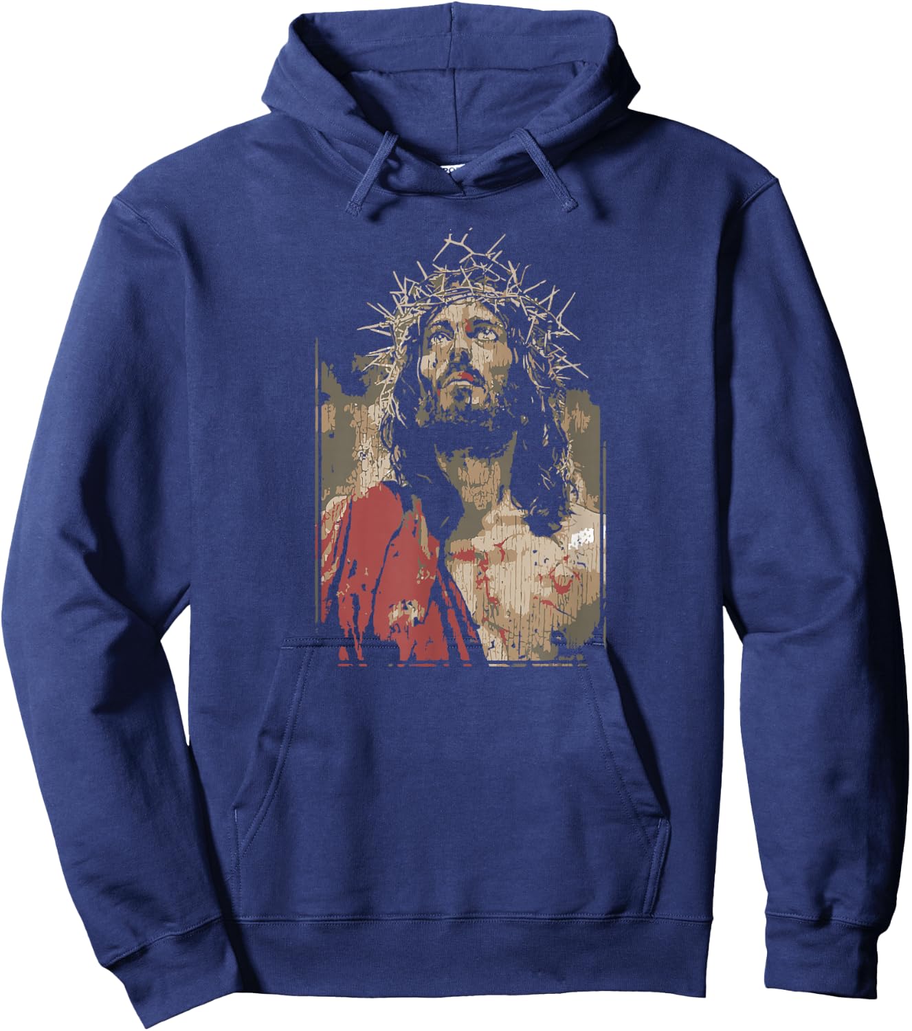 Face Of Jesus On A Cross With Crown Of Thorns Hoodie - Hoodie | Navy
