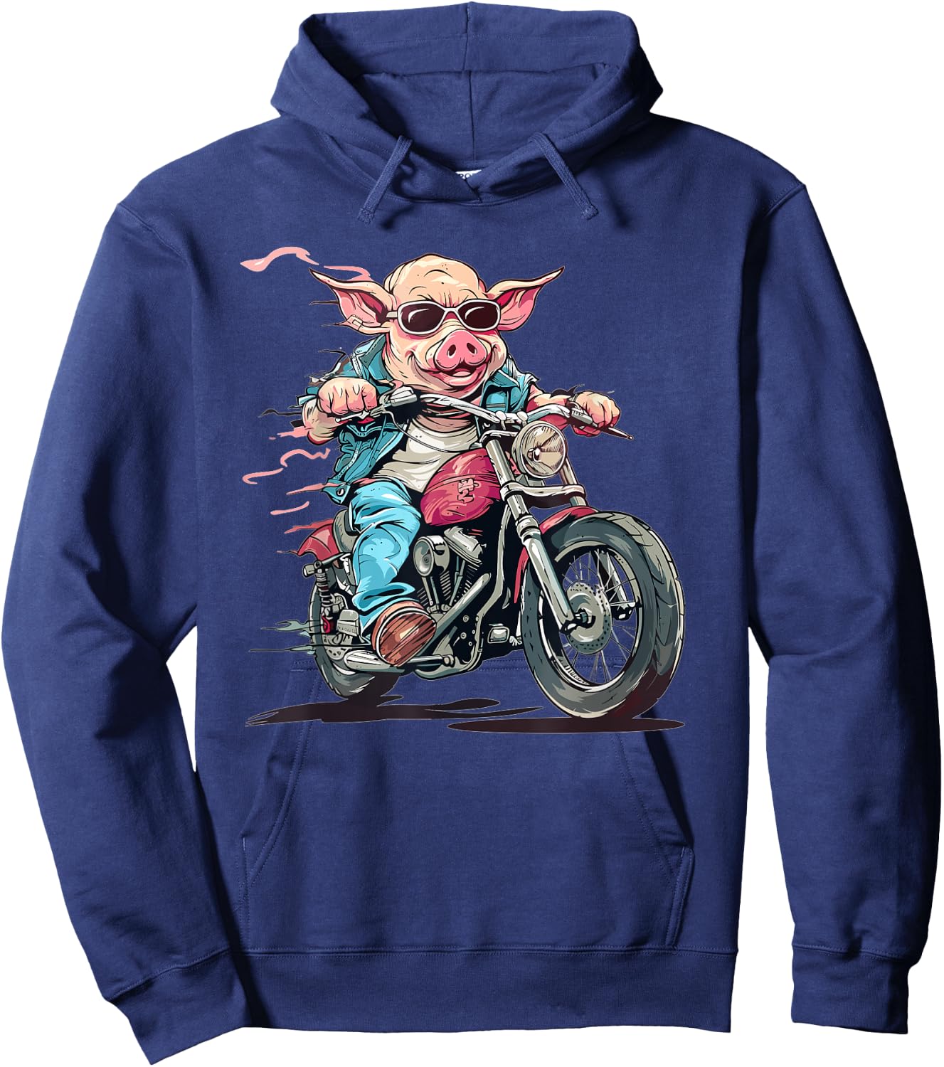 Funny Biker Pig Riding A Motorcycle Hoodie - Hoodie | Navy