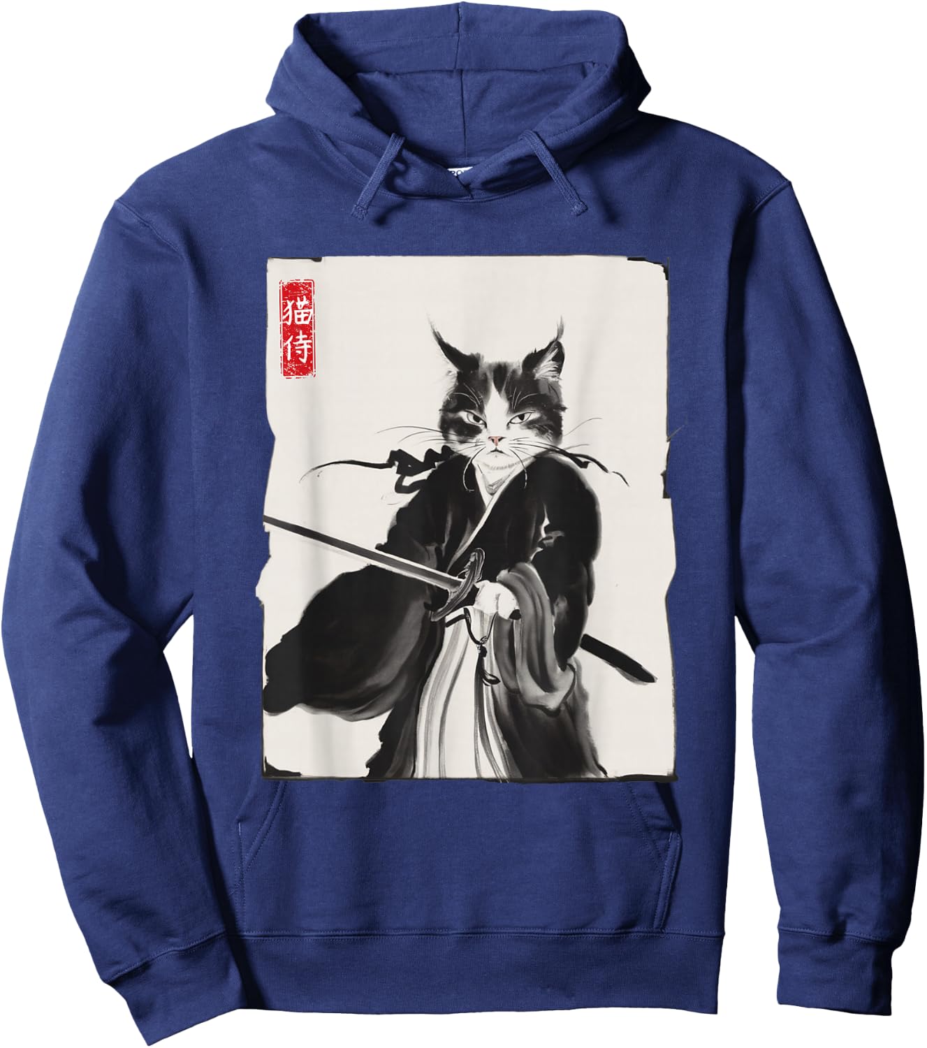 Samurai Cat Warrior Ink Art Funny Japanese Style Hoodie - Hoodie | Navy