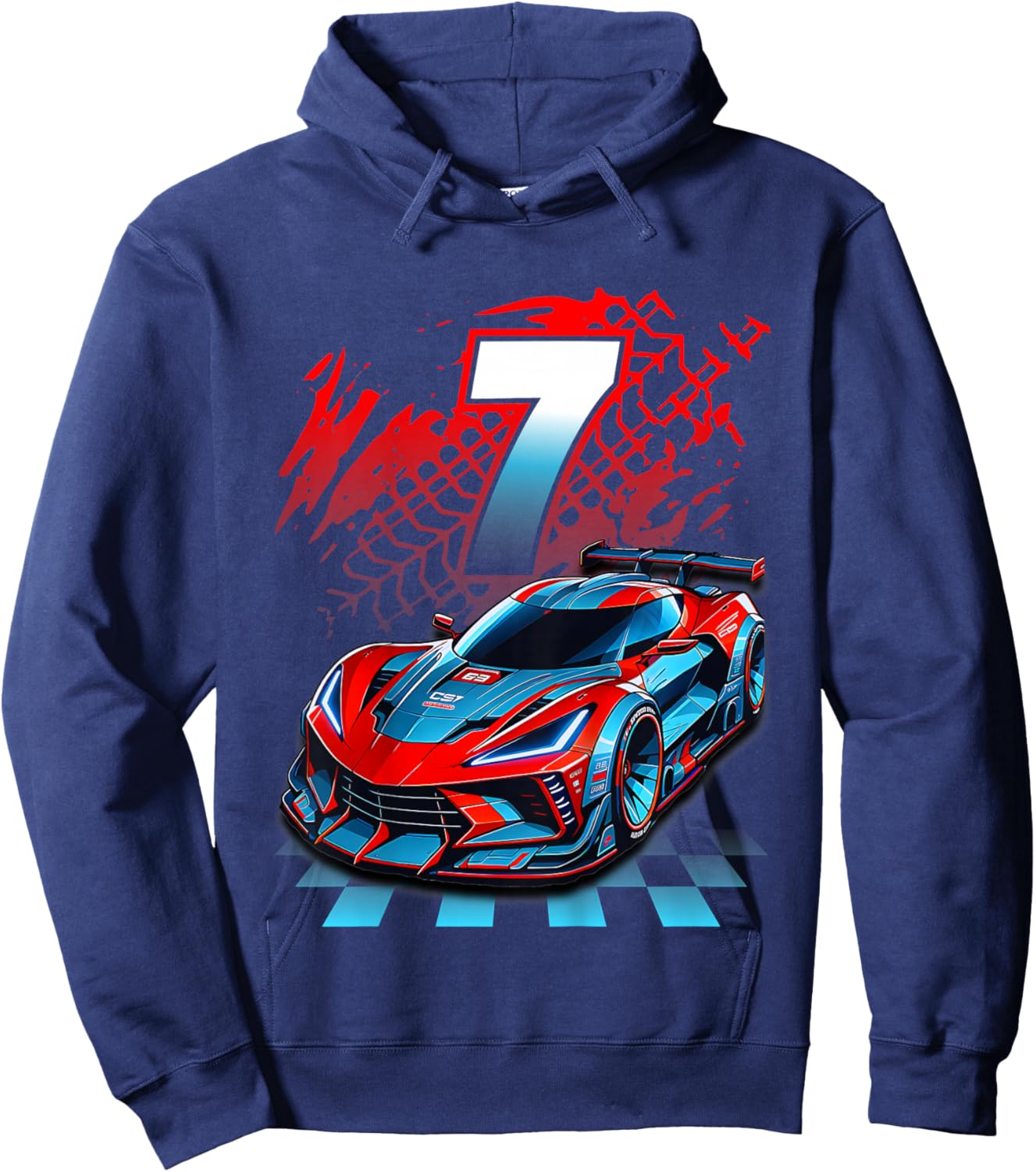 Kids 7 Year Old Race Car 7th Birthday Party Racing Racecar Hoodie - Hoodie | Navy