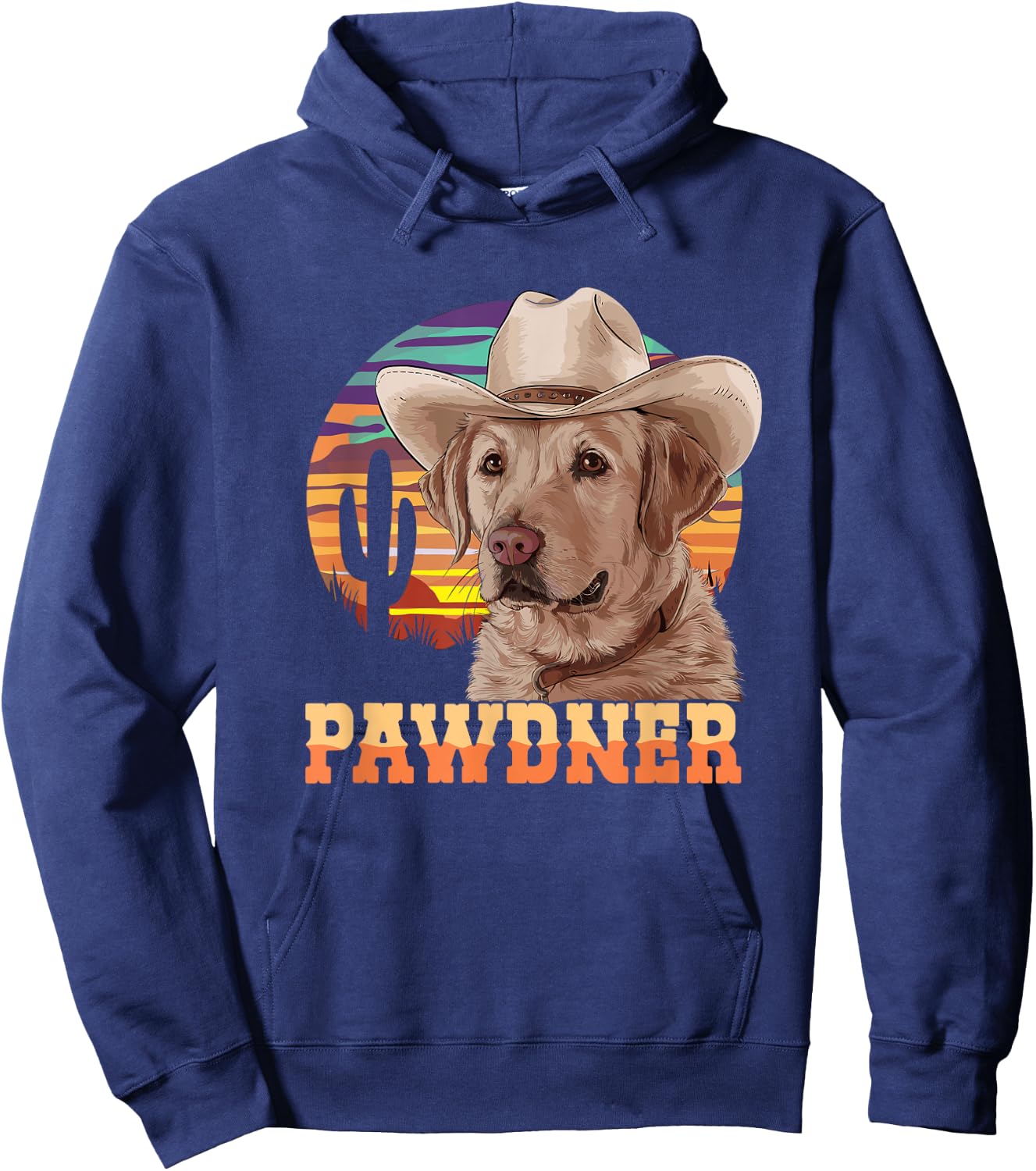 Pawdner Cowboy Lab Desert Sunset Labrador with Hat Dog Dad Hoodie - Hoodie | Navy