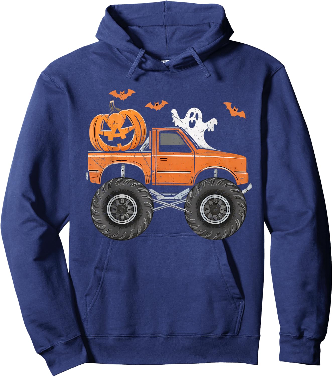 Ghost Truck Moon Pumpkin Toddler Boys Halloween Teens Kids Hoodie - Hoodie | Navy
