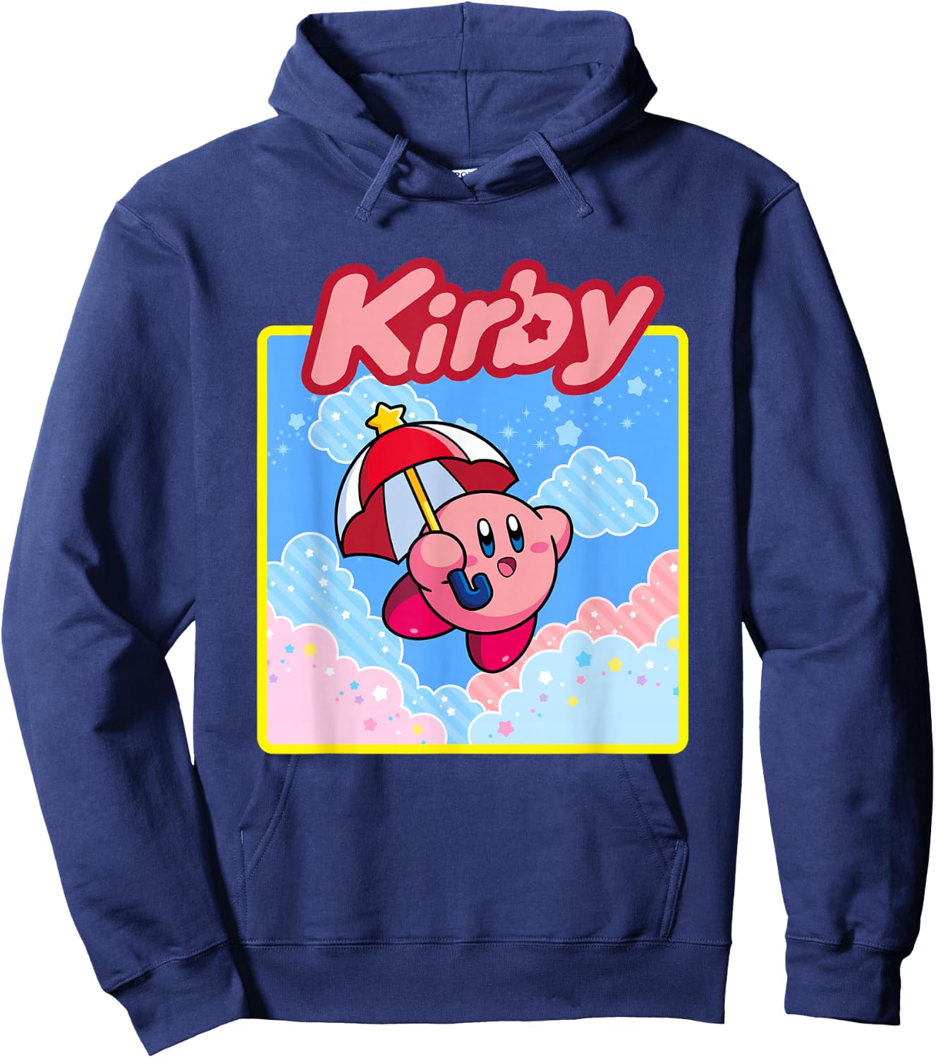 Kirby Pastel Pink & Blue Cloudy Big Character Portrait Hoodie - Hoodie | Navy