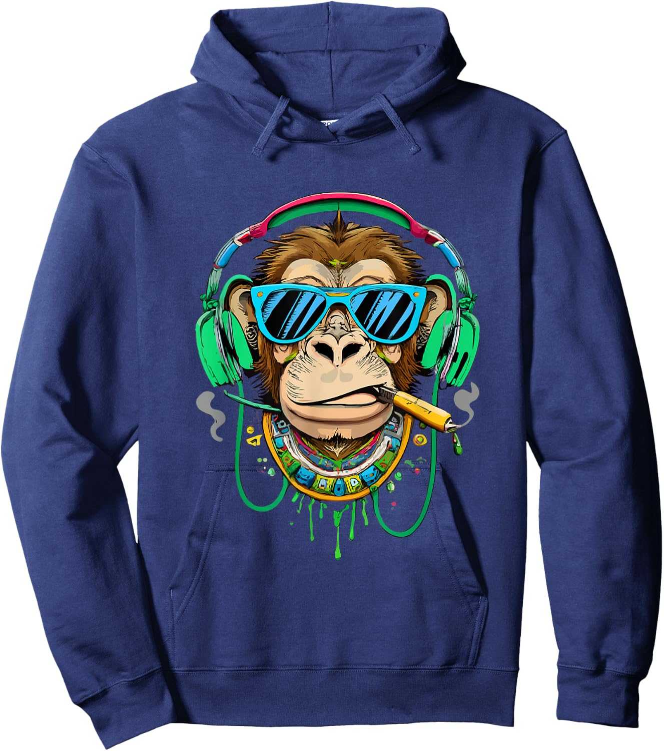 Monkey smoking cannabis, marijuana enjoys songs Hoodie - Hoodie | Navy